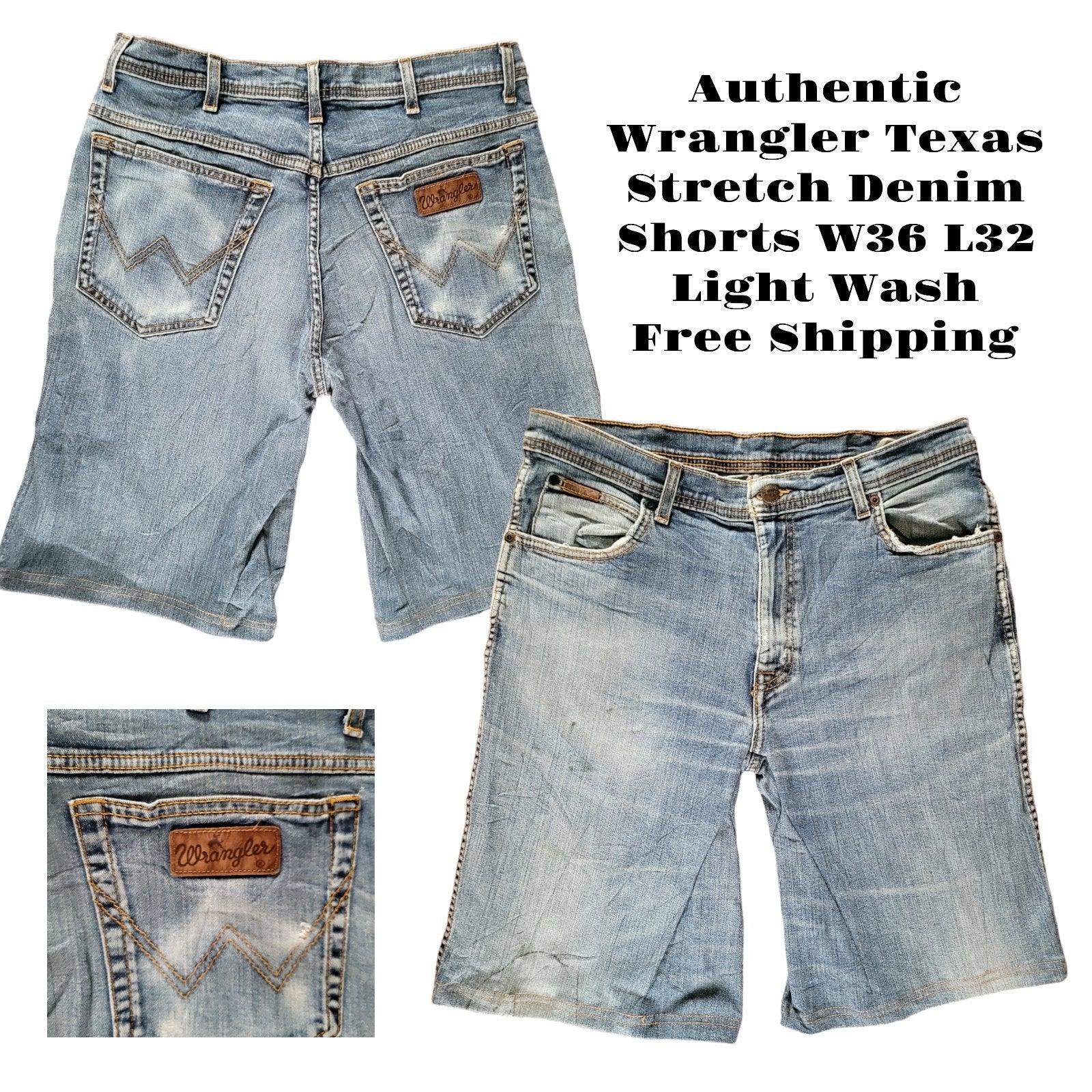 Authentic Wrangler Texas Stretch Denim Shorts W36 L32 Light Wash Free Shipping-USASTARFASHION