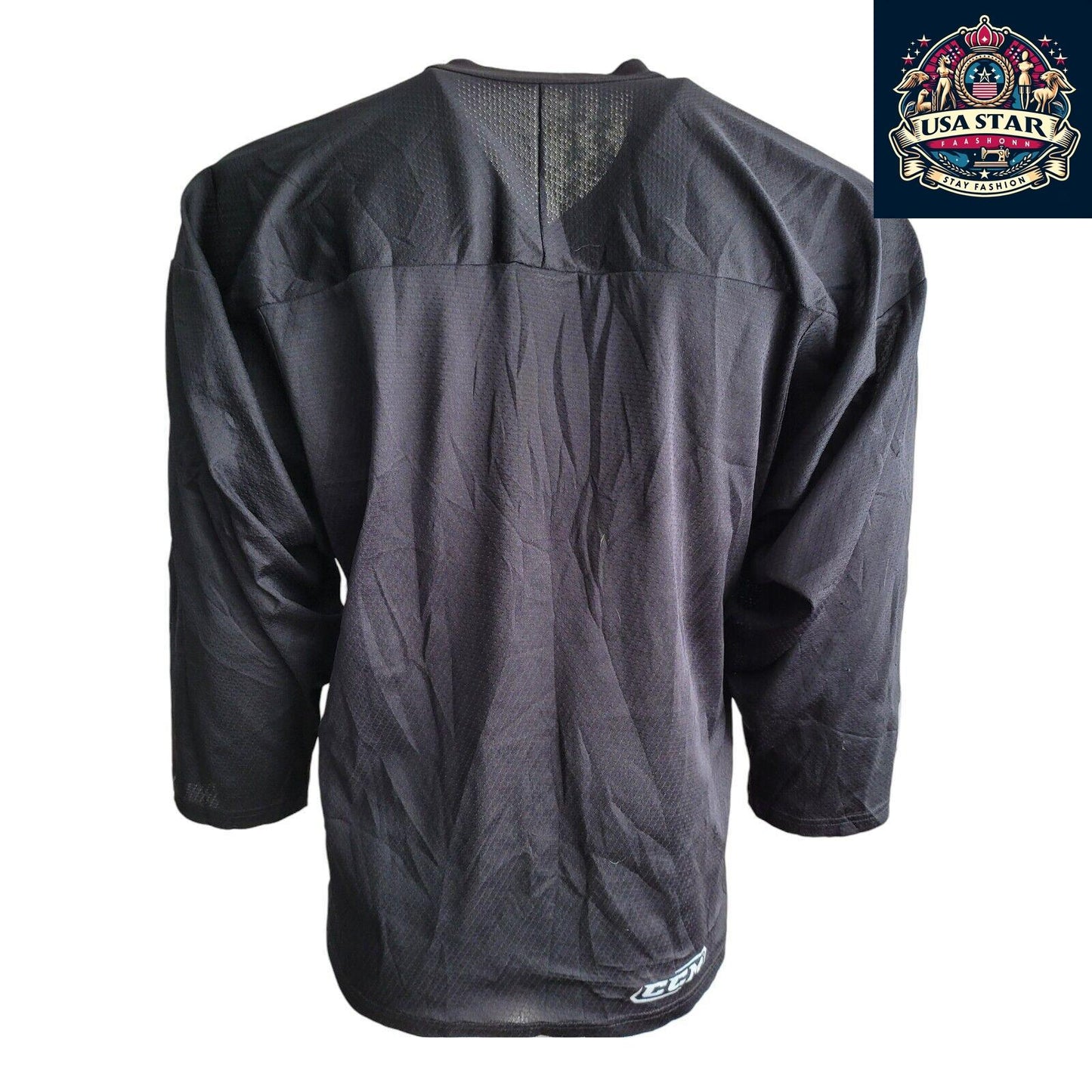 Authentic CCM Black Hockey Jersey Size S - 100% Polyester, Comfort Fit, Durable Design - USASTARFASHION