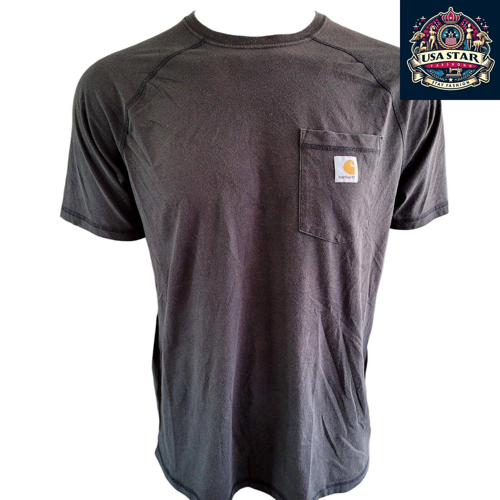 Carhartt Logo T-Shirt Men's Charcoal Black With Front Pocket, Size Large, Soft Durable Fabric USASTARFASHION