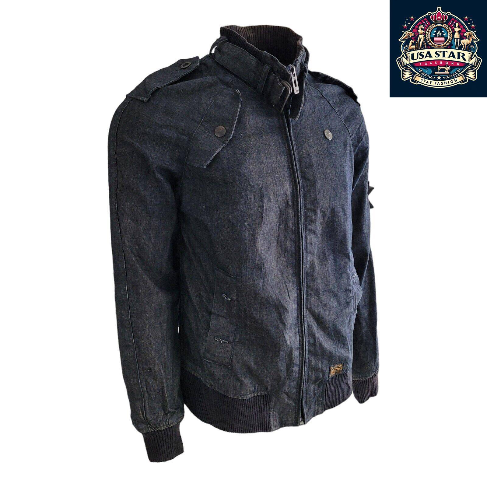 G-Star Raw Denim Jacket Men's L - Vintage Navy Biker Style, Durable Quality, Great Condition USASTARFASHION