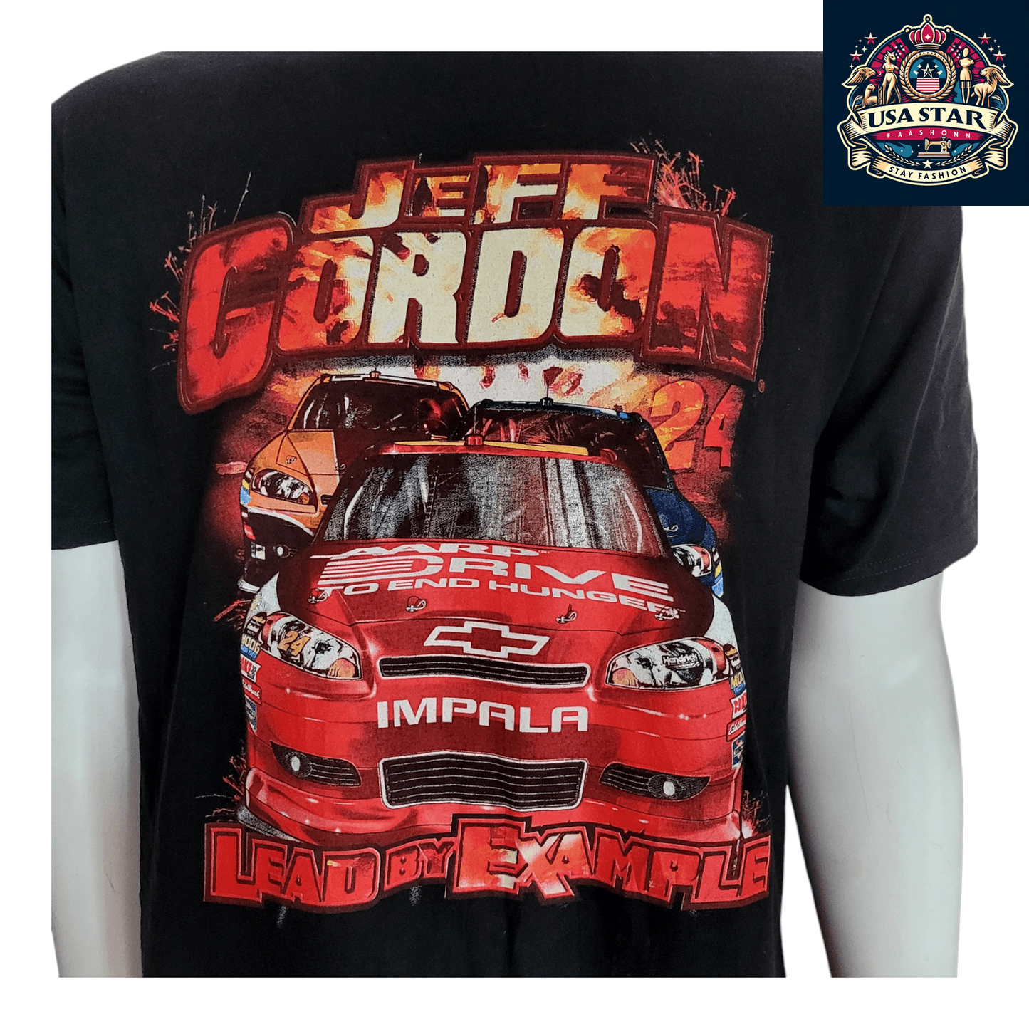 Jeff Gordon NASCAR T-Shirt XL - Chase Authentics #24 Chevy Impala Lead By Example Design - USASTARFASHION