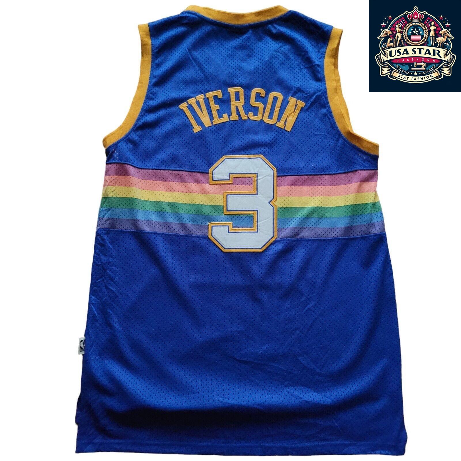 Adidas NBA Hardwood Classics #3 Allen Iverson Denver Nuggets Jersey XL Rainbow Vintage Authentic - USASTARFASHION