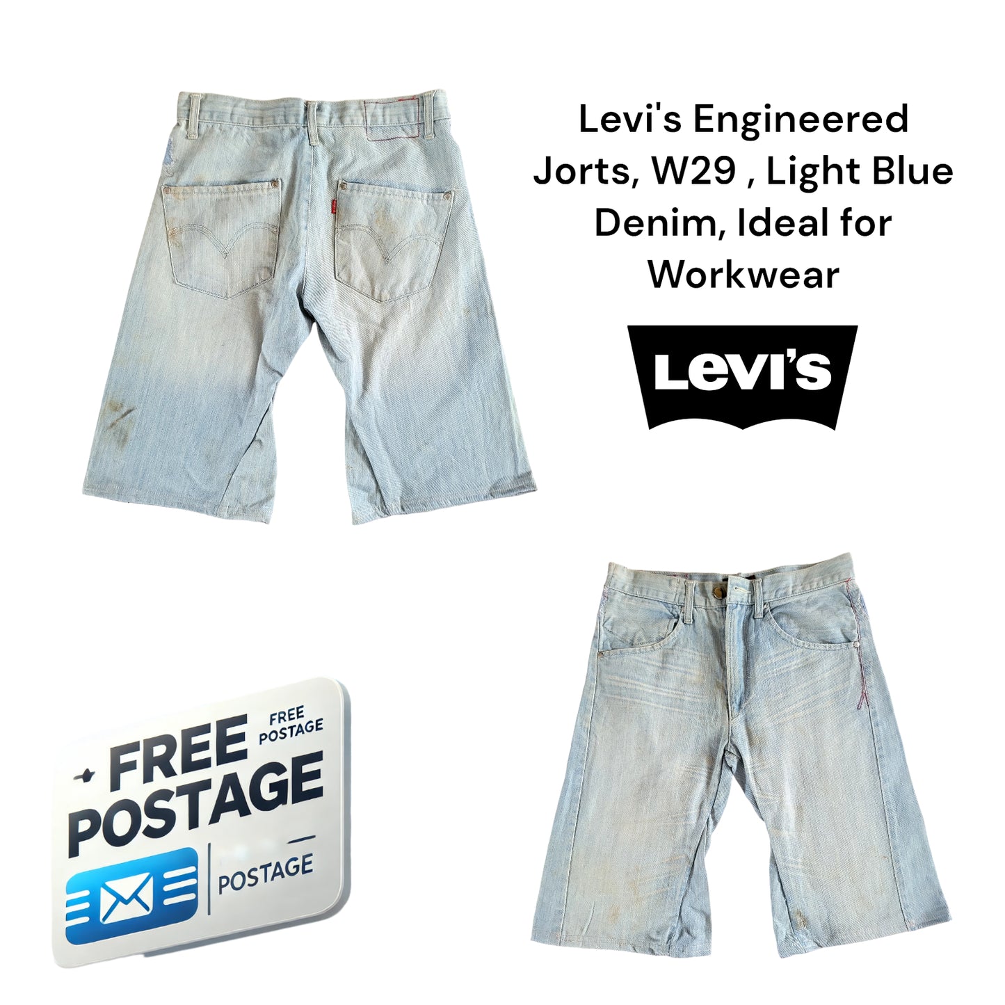 Levi's Engineered Jorts, W29 , Light Blue Denim, Ideal for Workwear-USASTARFASHION