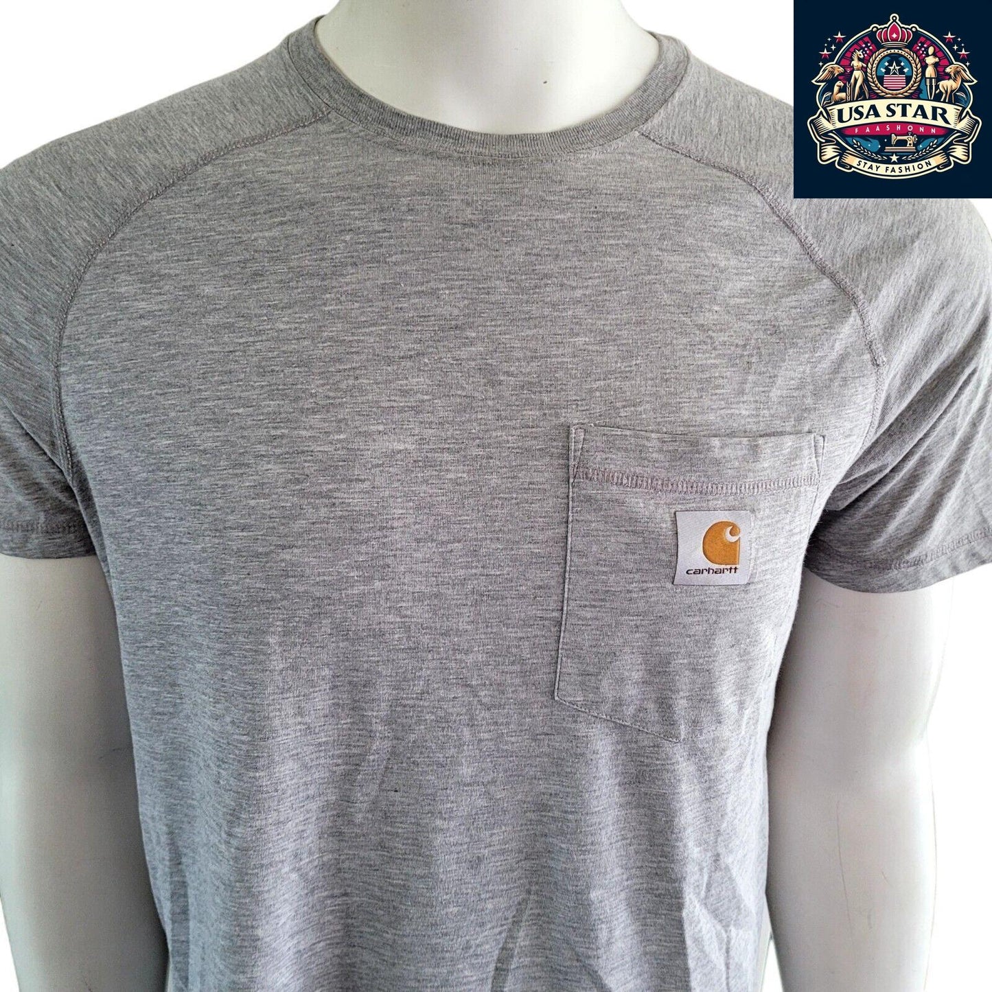 Carhartt Heather Gray Shirt | Relaxed Fit Crew Neck | 59% Cotton 41% Polyester | Size Medium - USASTARFASHION