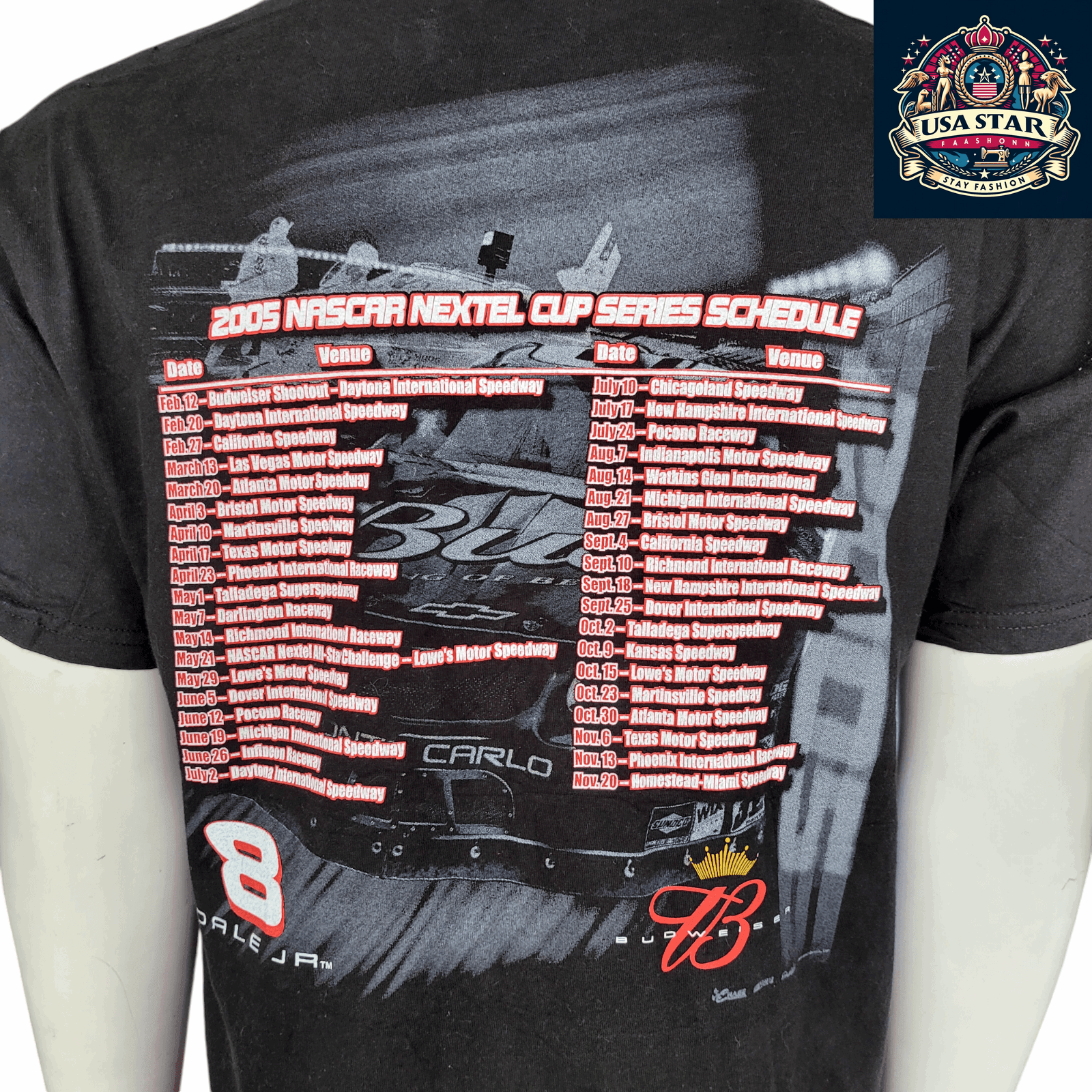 2005 Dale Earnhardt Jr. #8 Budweiser T-Shirt - NASCAR Nextel Cup Series - Size Large - Comfortable Fit USASTARFASHION