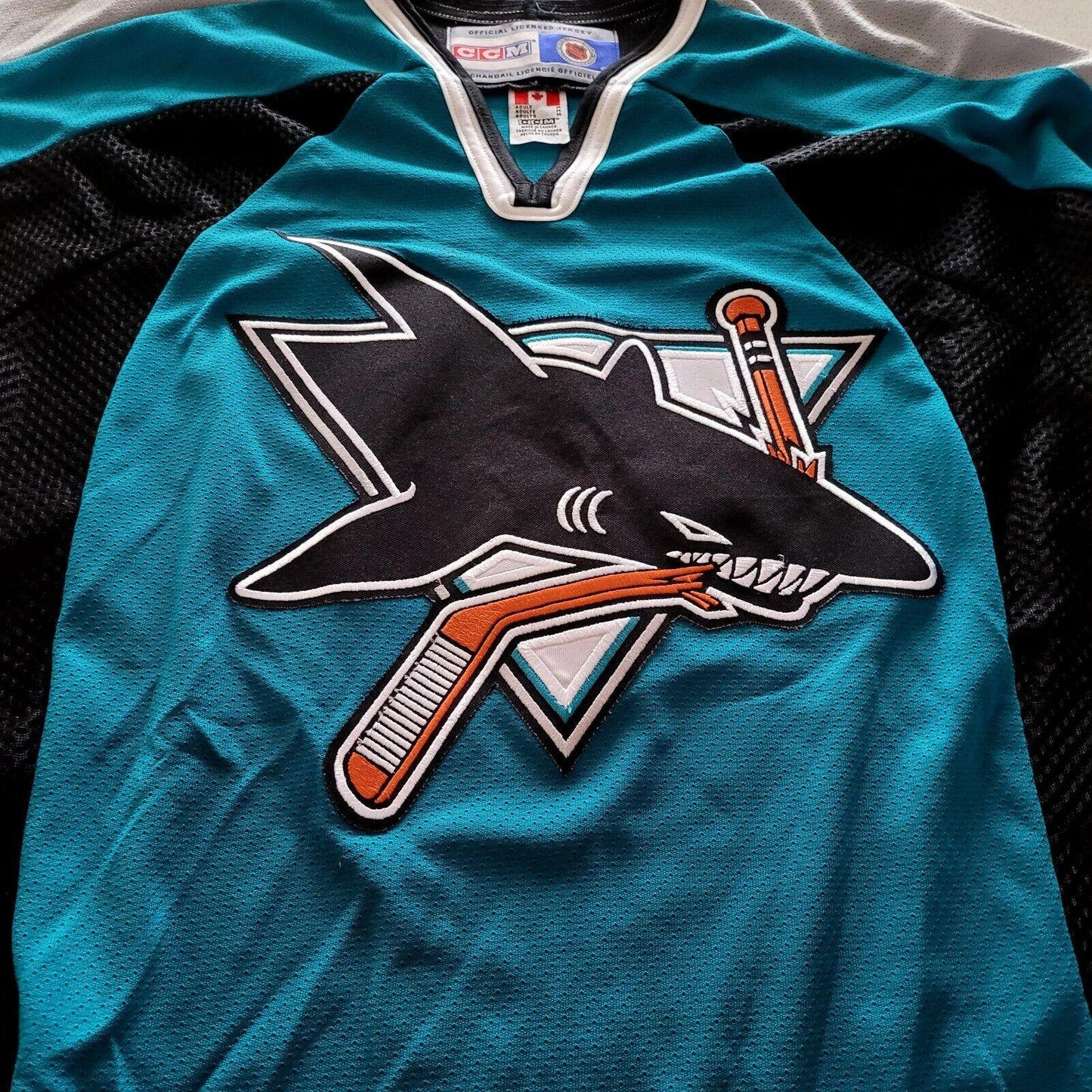 San Jose Sharks Hockey Jersey - Men's M, NHL Authentic, Made in Canada, Teal Color-USASTARFASHION