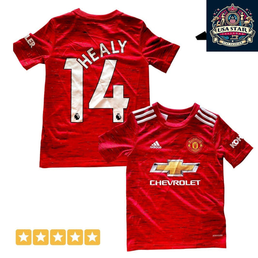 Adidas 2020/21 Manchester United Home Jersey Youth Small Custom "Healy" #14 AEROREADY - USASTARFASHION