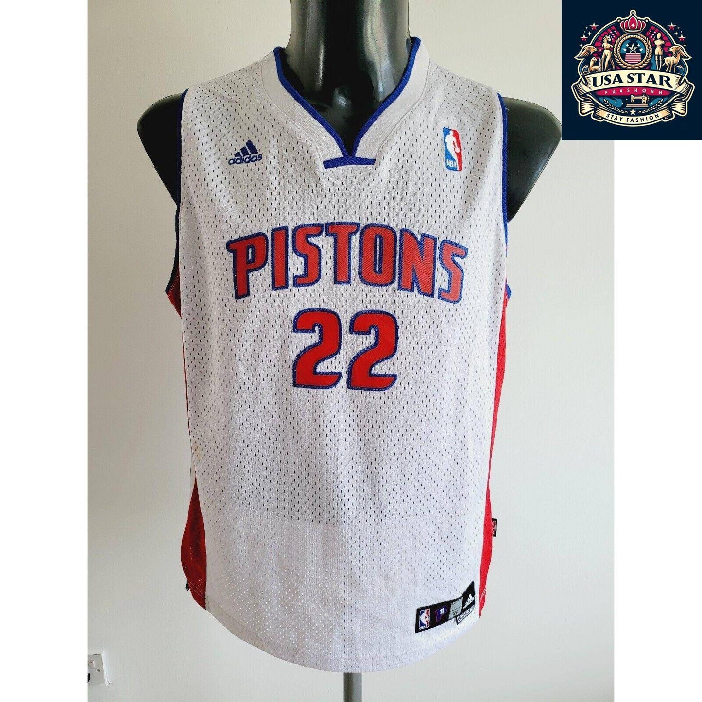 Adidas NBA Detroit Pistons #22 Tayshaun Prince Basketball Jersey Size XL White Vintage Style - USASTARFASHION