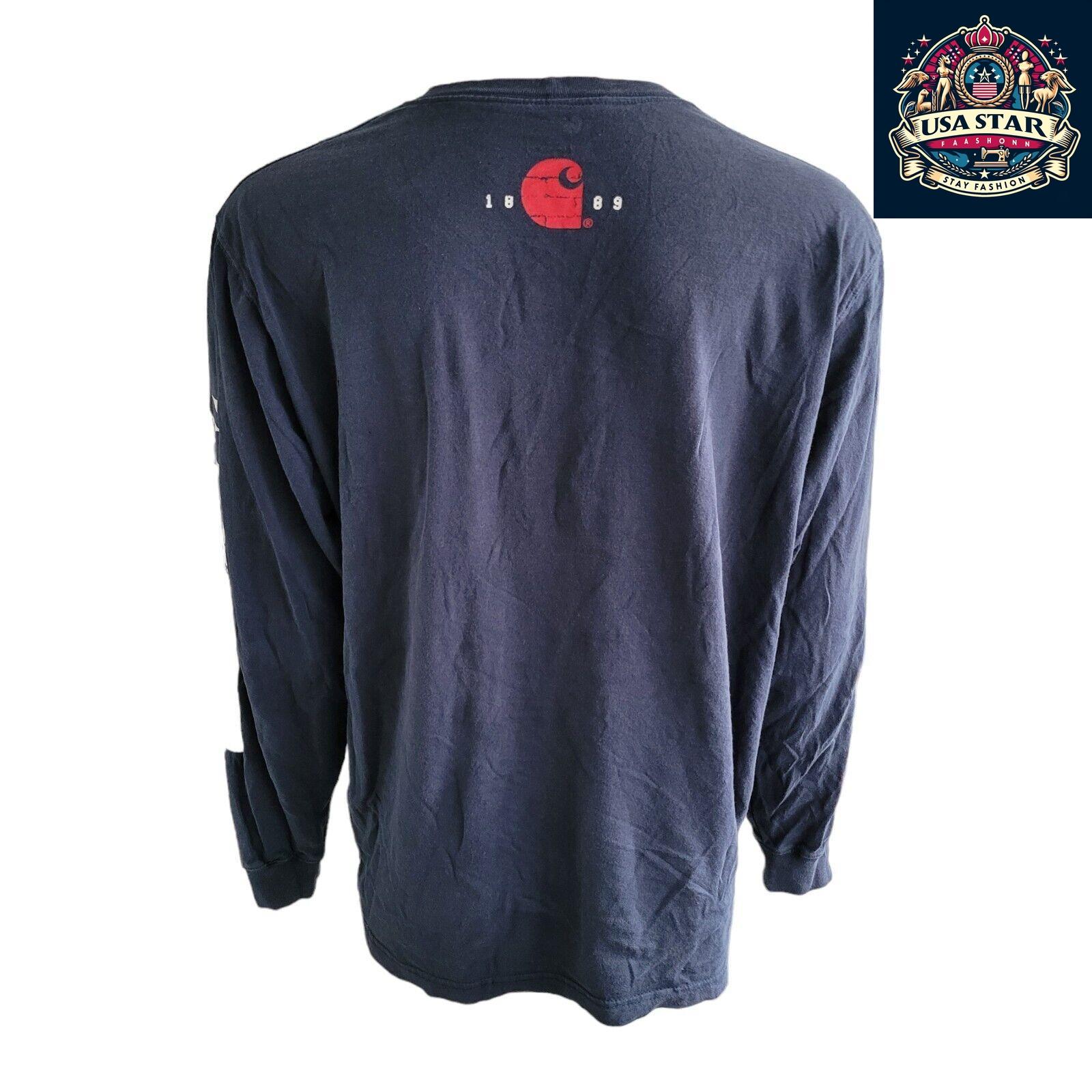 Carhartt Long Sleeve Shirt Navy Blue | Size L | 100% Cotton | Logo Detail on Front & Sleeve USASTARFASHION