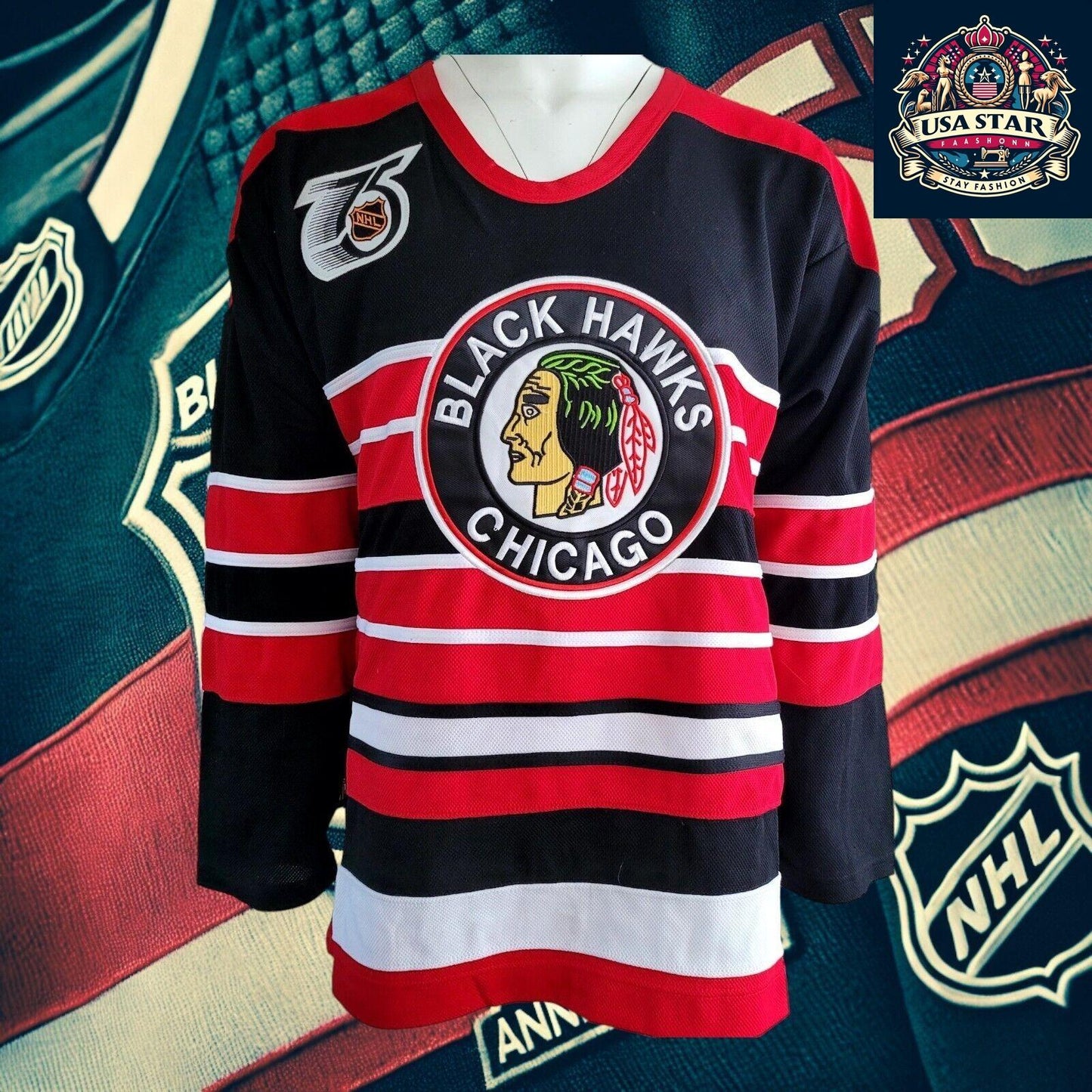 Vintage CCM Chicago Blackhawks Bill Mosienko #8 Hockey Jersey Size 52 - USASTARFASHION