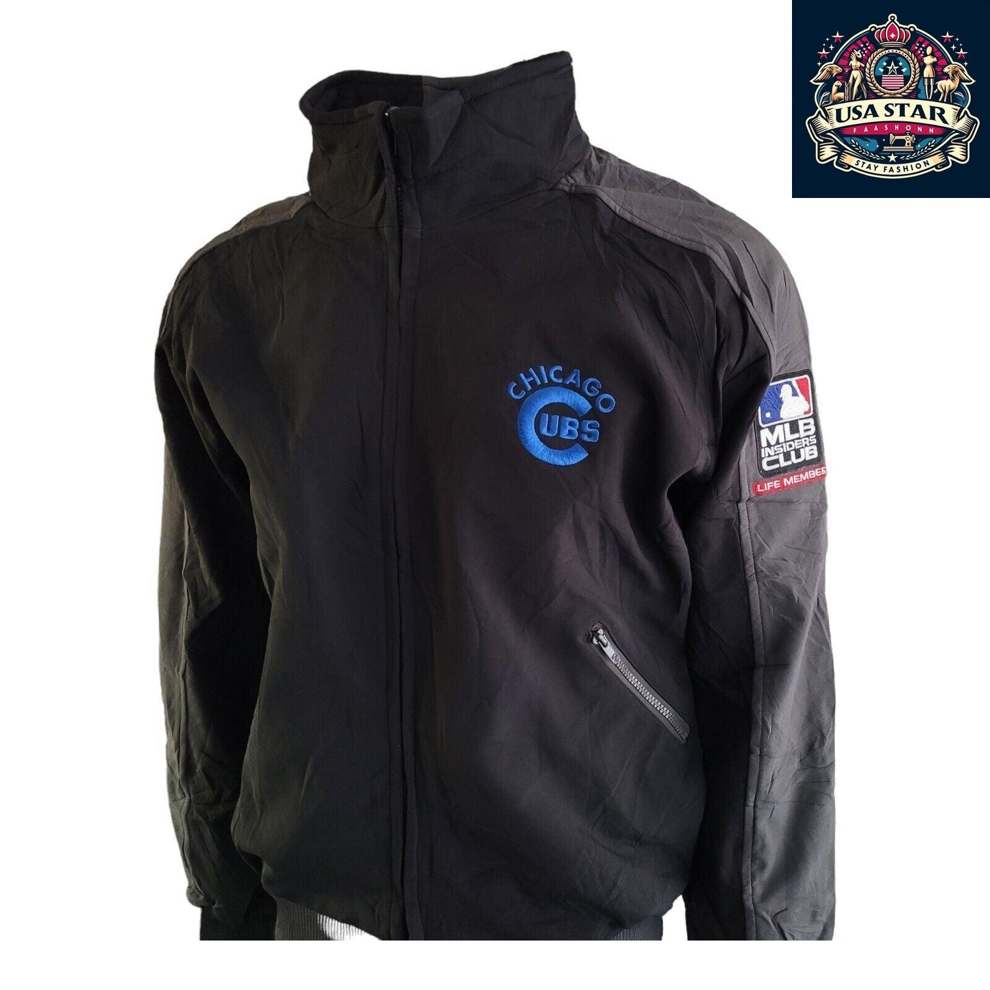 Vintage Chicago Cubs Coat - Men's Large Black Polyester Insulated Puffer Jacket for Fans - USASTARFASHION