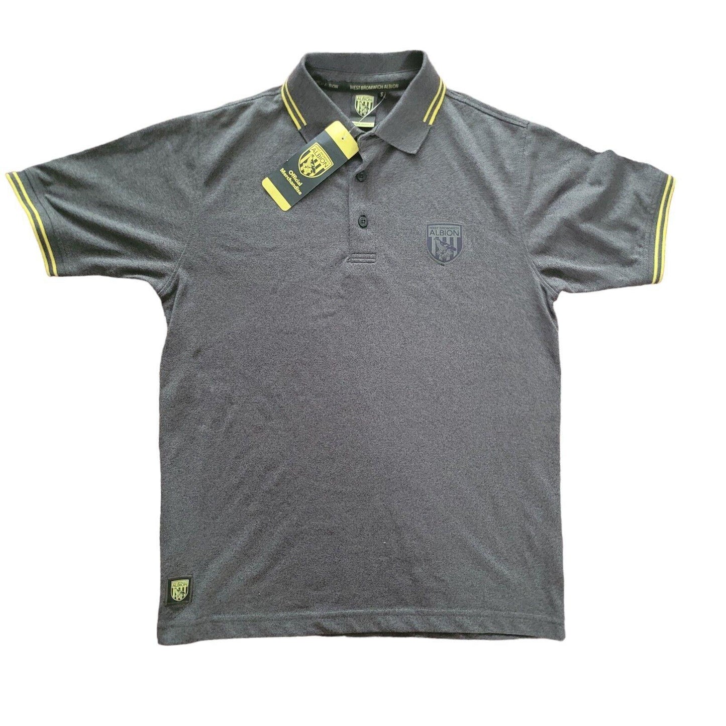 Albion West Bromwich Official Polo - Speckle Twist/Lemon, Size S, 50% Cotton, 47% Polyester-USASTARFASHION