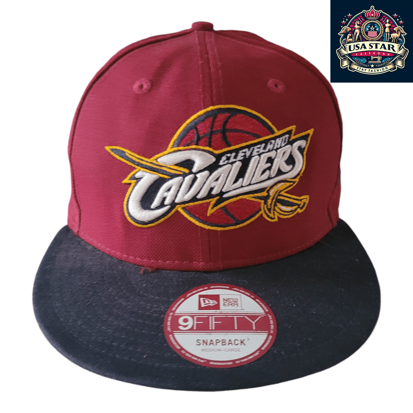 New Era Cleveland Cavaliers Hat 9FIFTY Snapback Cap Burgundy/Black Medium-Large Adjustable - USASTARFASHION