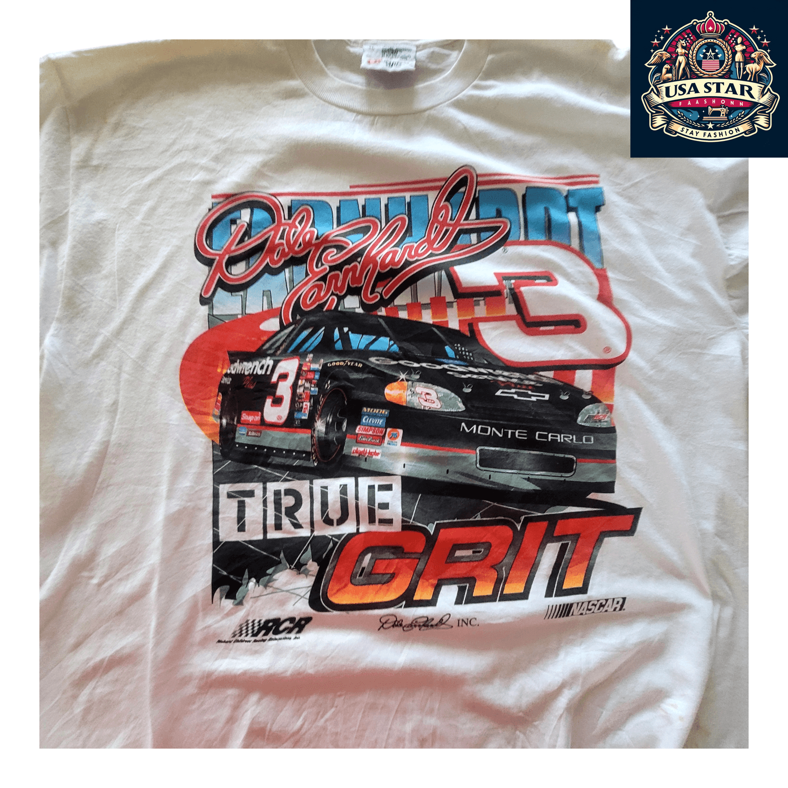 Dale Earnhardt T Shirt XL White Cotton True Grit NASCAR Competitors View Graphic Tee USASTARFASHION