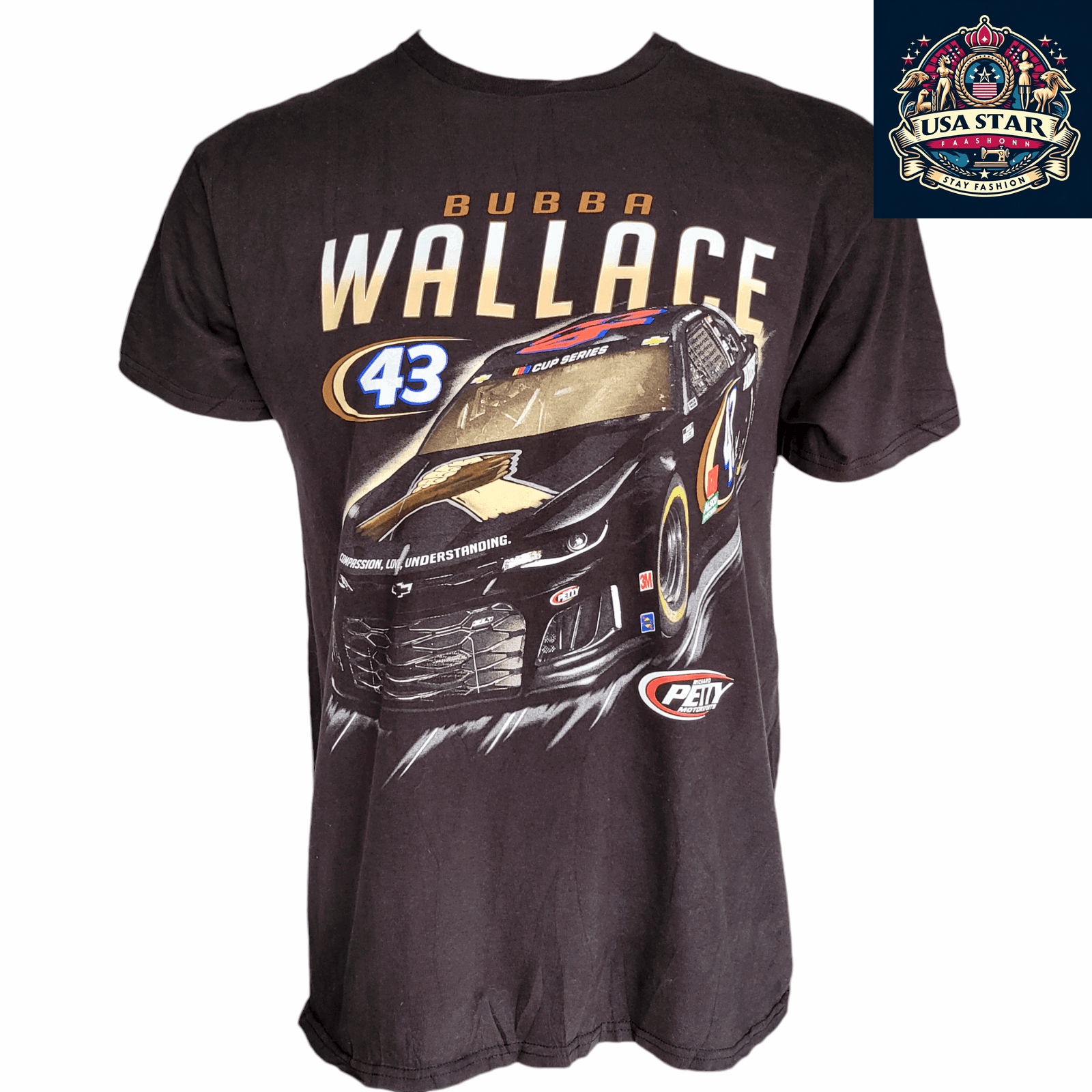 Bubba Wallace T-Shirt - Comfortable Cotton Blend, NASCAR Petty 43 Black Lives Matter Design USASTARFASHION