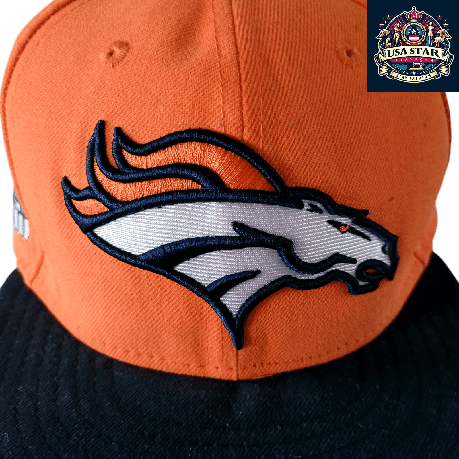 New Era Denver Broncos Super Bowl XLVIII 59FIFTY Fitted Hat - Orange, Size 7 3/8, Premium Quality - USASTARFASHION