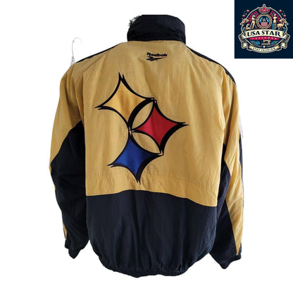 Reebok Steelers Jacket XL - Padded Insulation, Warmth, Bold Yellow & Black Team Colors - USASTARFASHION