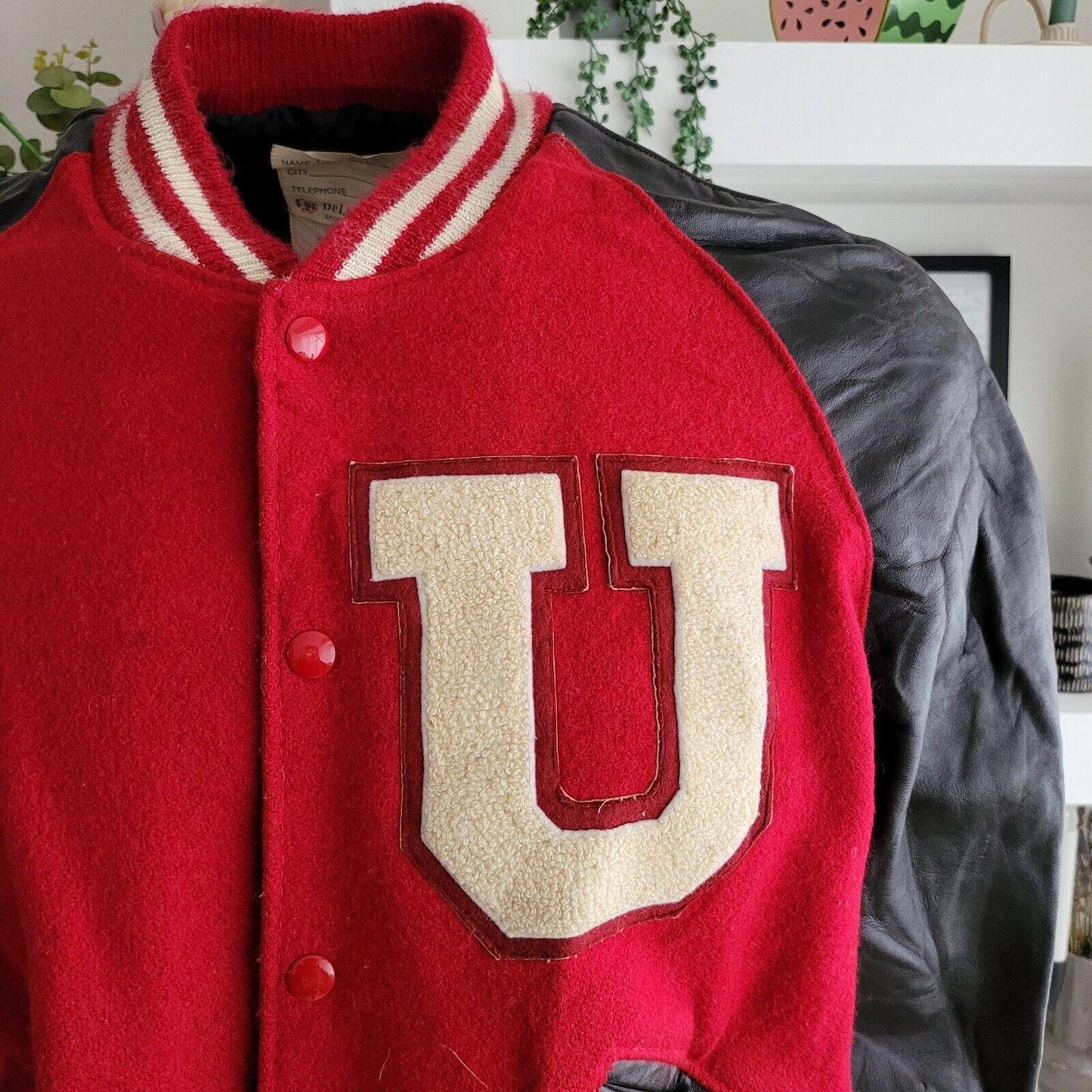 Delong Vintage Leather & Wool Varsity Jacket - Size S-USASTARFASHION