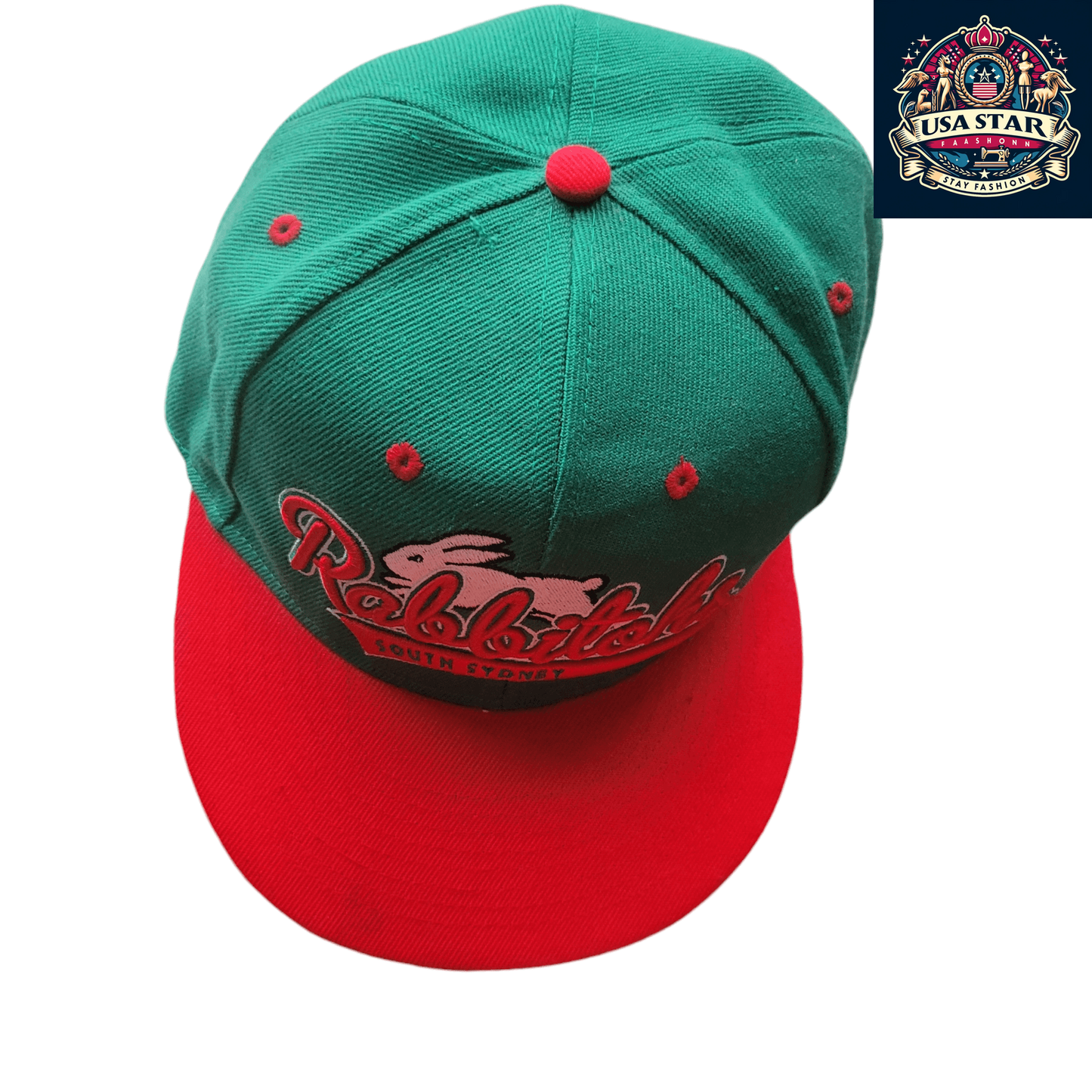 South Sydney Rabbitohs Cap - Official NRL Licensed Adjustable Supporter Hat in Green/Red, Size S - USASTARFASHION