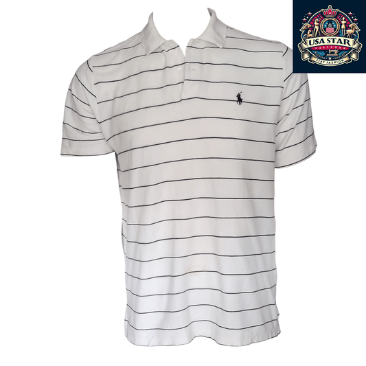 Polo Ralph Lauren Men's Polo Shirt XL White Striped Short Sleeve Classic Style & Comfort - USASTARFASHION