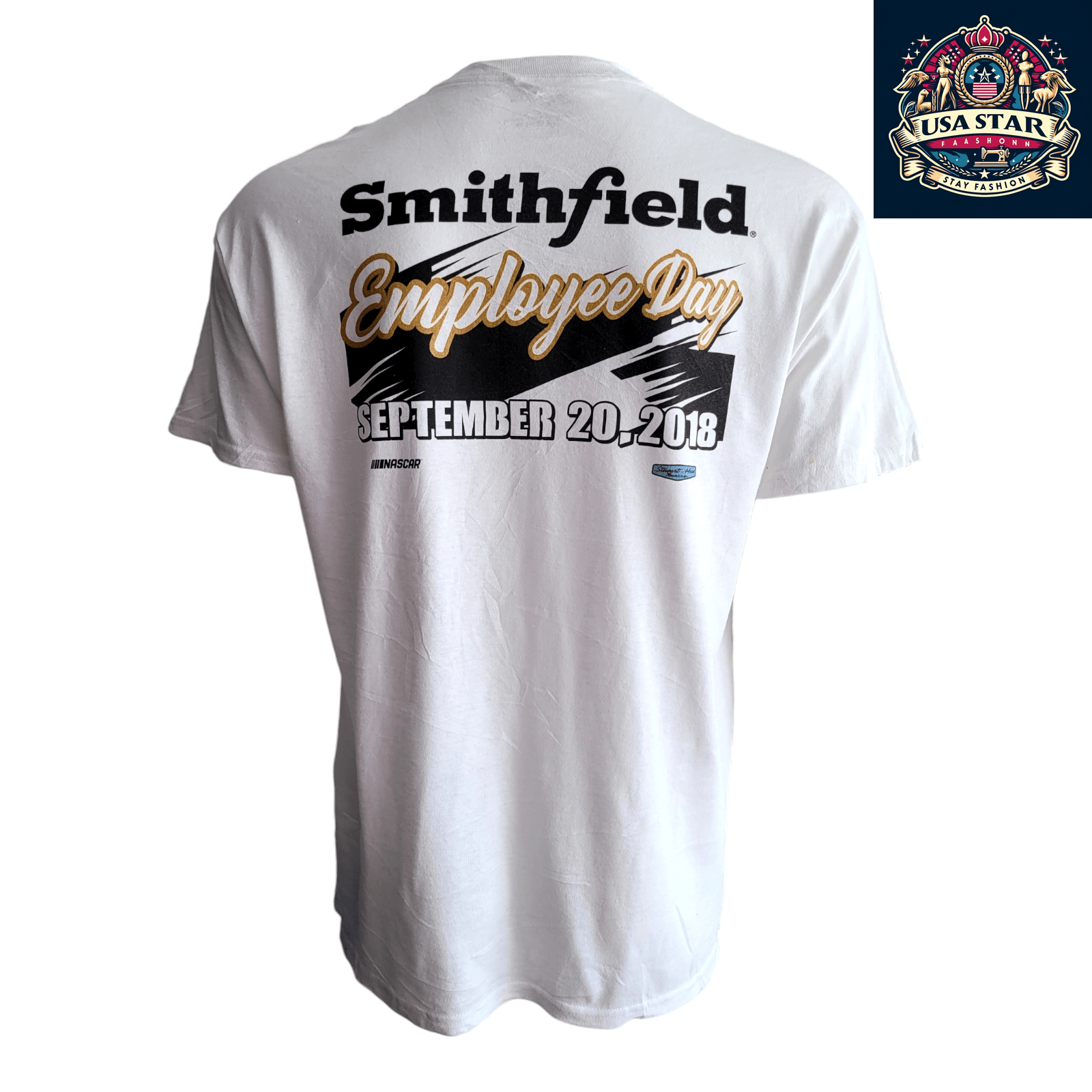 Smithfield Racing T-Shirt 2018 NASCAR Employee Day L 100% Cotton Stewart-Haas Racing Design - USASTARFASHION