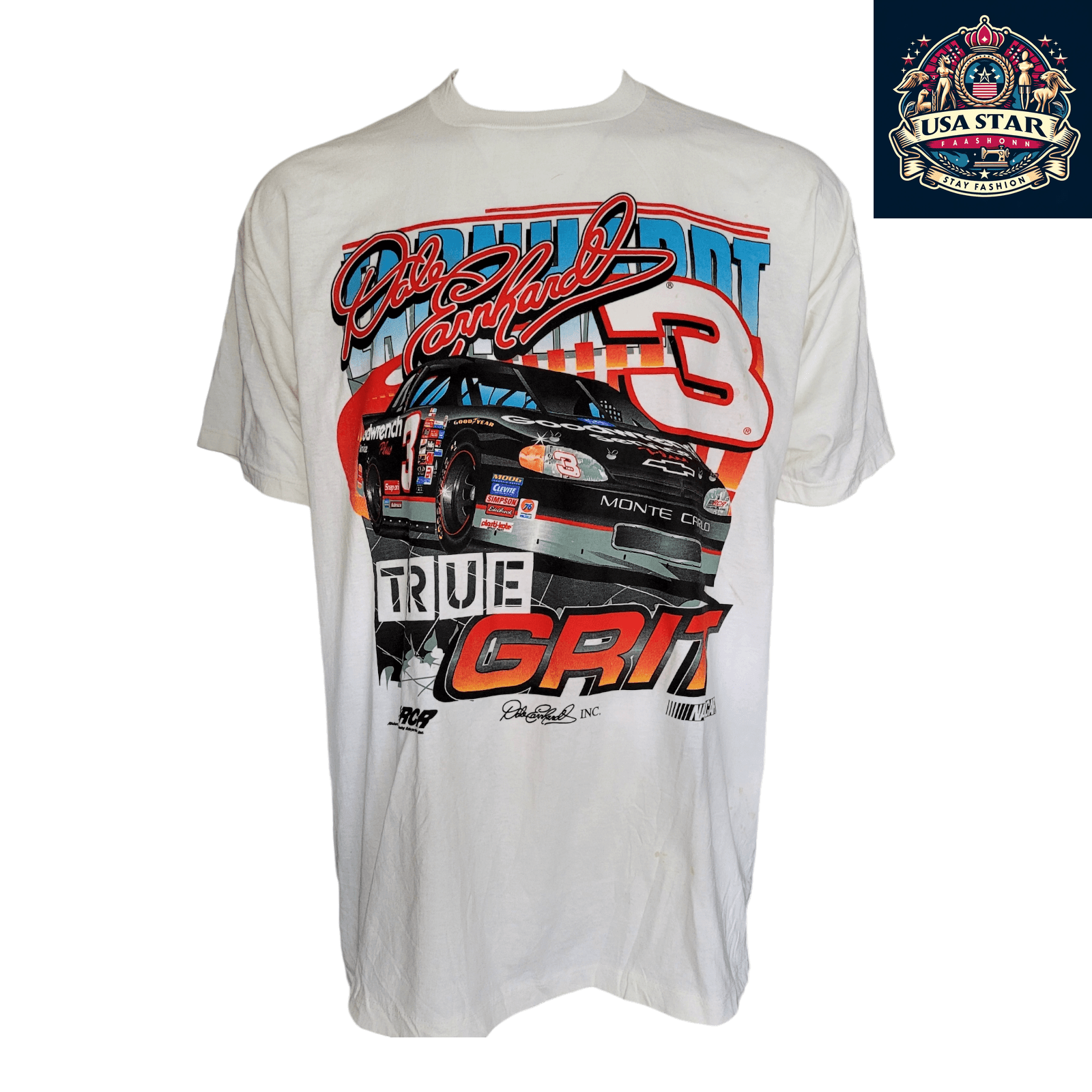 Dale Earnhardt T Shirt XL White Cotton True Grit NASCAR Competitors View Graphic Tee USASTARFASHION