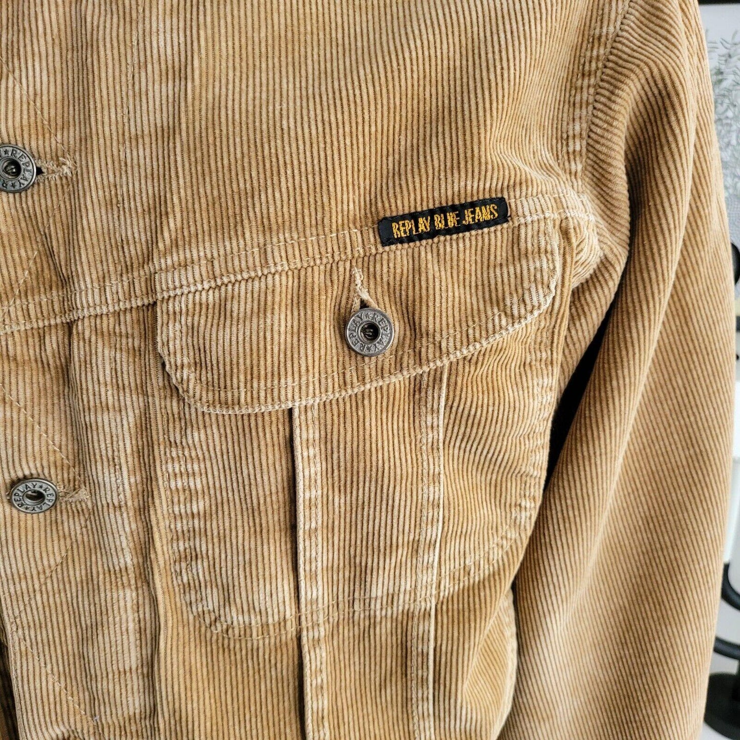 Replay Men XL Corduroy Trucker Jacket with Button-Down Closure-USASTARFASHION