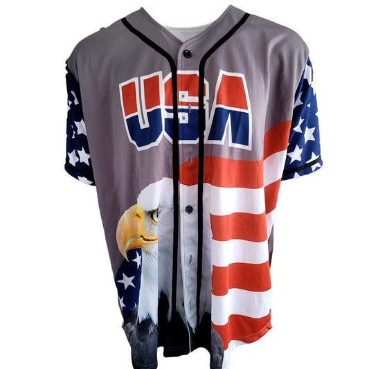USA Drinking Team Baseball Jersey Shirt - Patriotic Eagle America #1 - Size 2XL - USASTARFASHION