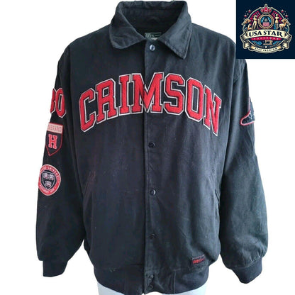 Harvard Jacket Limited Edition 3XL Crimson with Snap Fastening, Iconic Logos, 100% Cotton - USASTARFASHION