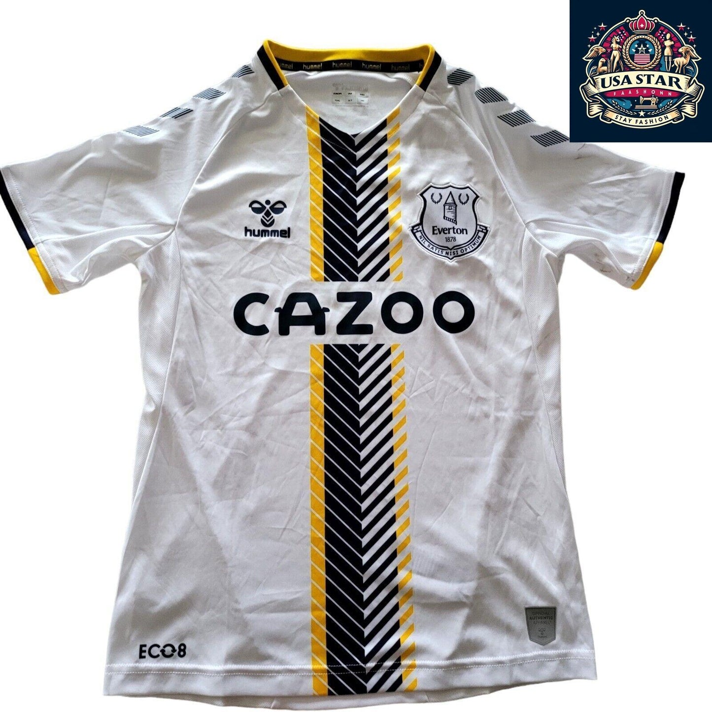 Hummel Everton Third SS Jersey Youth XXL White with Black & Yellow Accents, Moisture-Wicking - USASTARFASHION