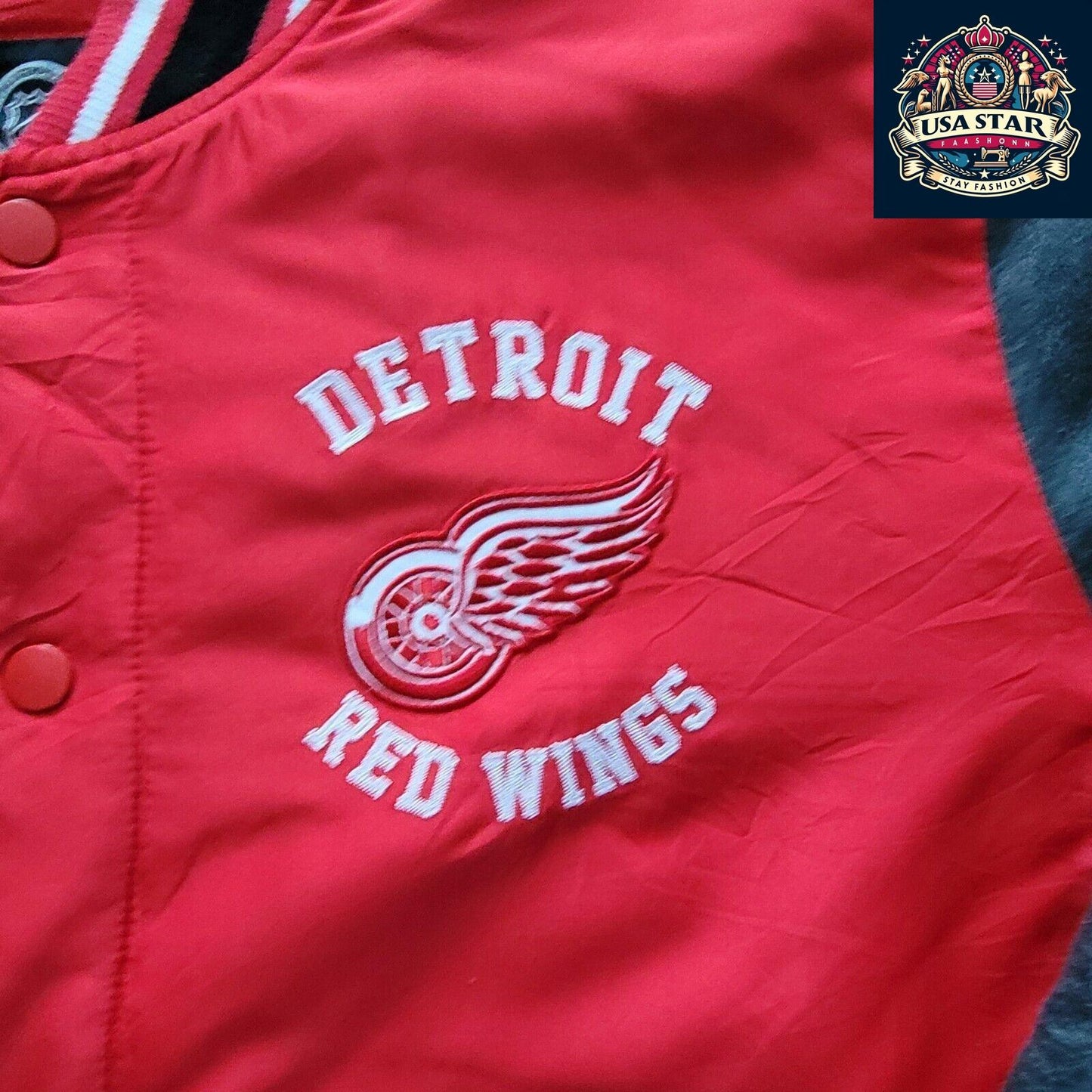 G-III Apparel Detroit Red Wings Varsity Jacket 4XL - Authentic Colors, Snap Fastening, Vintage Style - USASTARFASHION