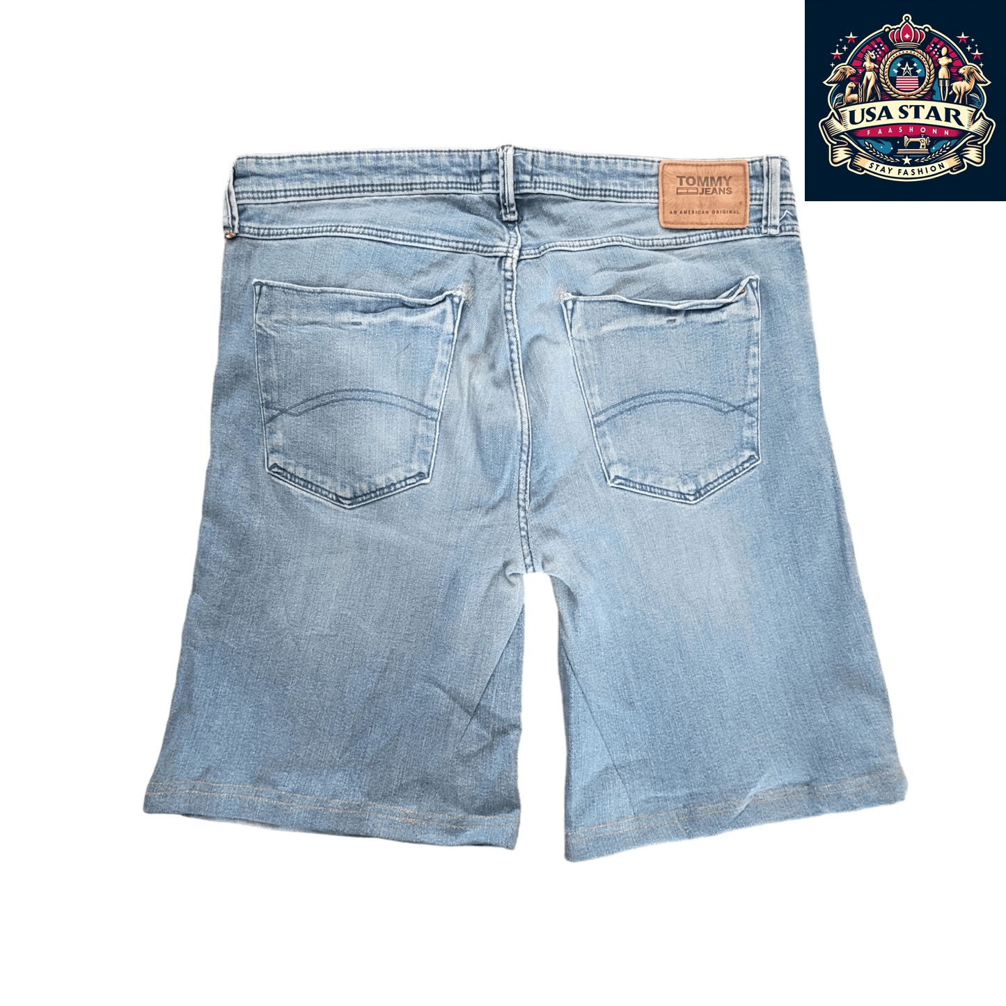 Vintage Tommy Jeans Denim Shorts - W36  Light Blue Distressed Jorts - USASTARFASHION