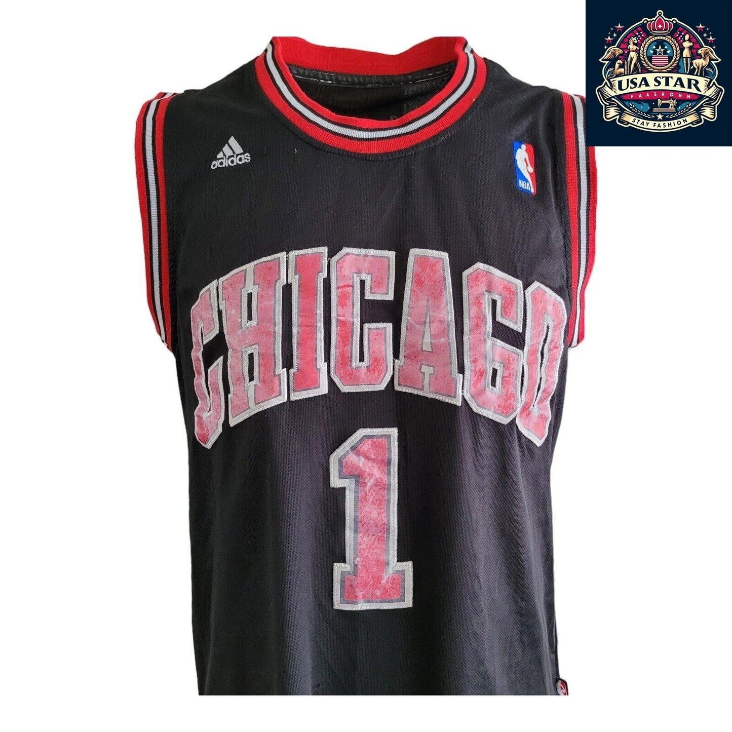 Adidas Chicago Bulls Jersey #1 Derrick Rose Vintage Large Nostalgic NBA Basketball Apparel - USASTARFASHION