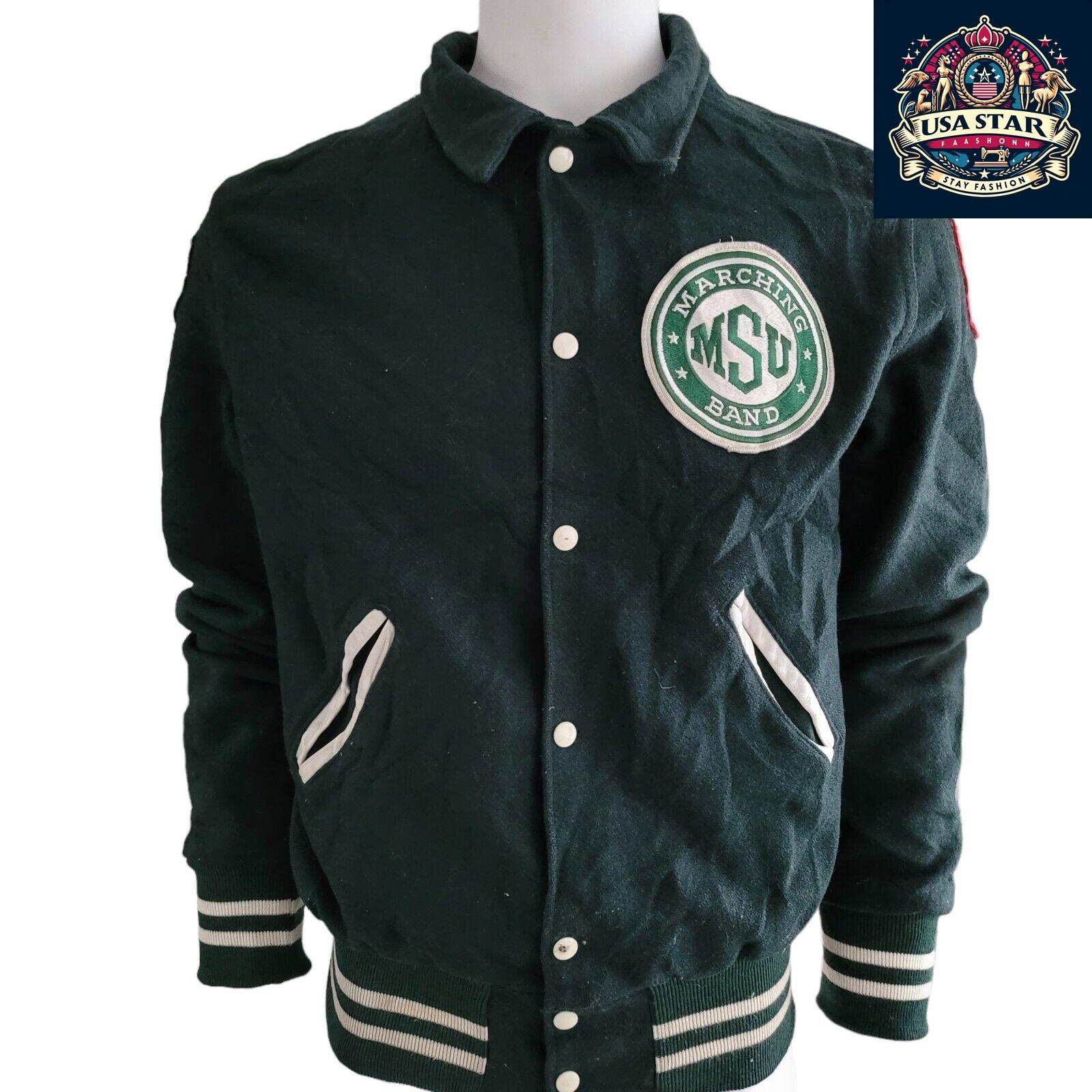 Vintage 1993 MSU Spartans Jacket - Holloway Original Collage with Pockets and Band Logo - USASTARFASHION