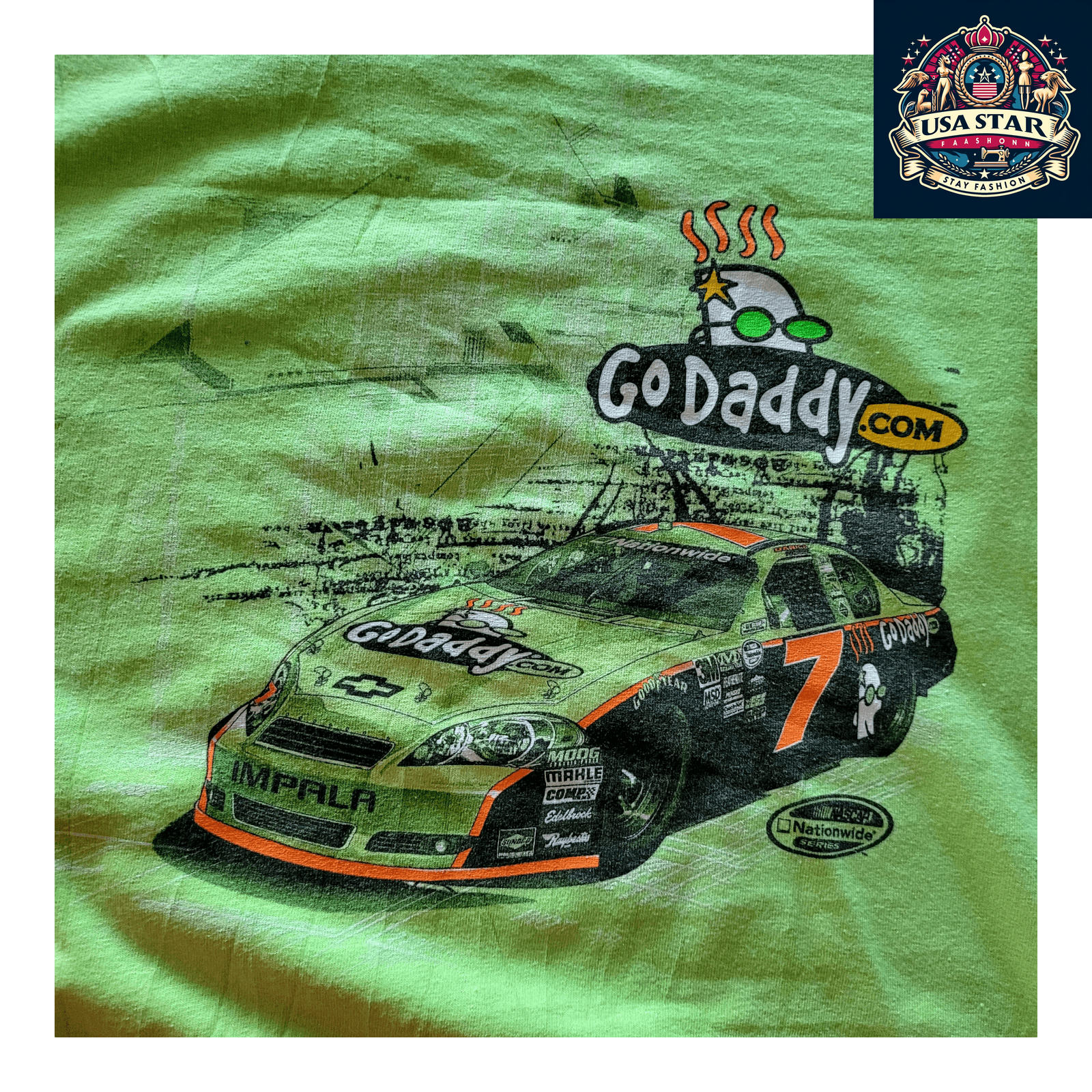 Danica Patrick T-Shirt - Chase Authentics GoDaddy Racing Apparel M Green 100% Pre-Shrunk Cotton - USASTARFASHION