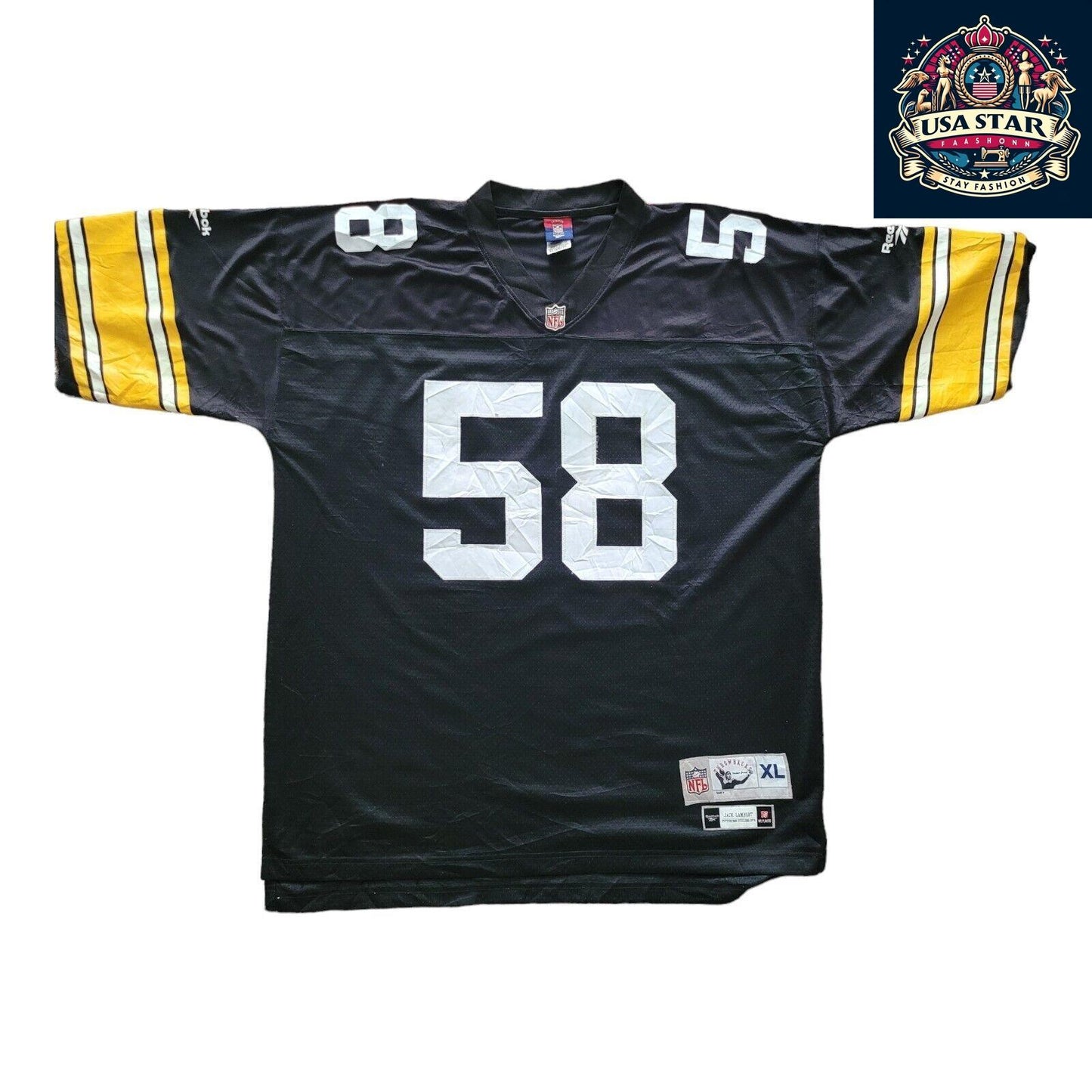 Jack Lambert Pittsburgh Steelers Jersey XL - Classic Black & Gold Premier Throwback Reebok - USASTARFASHION