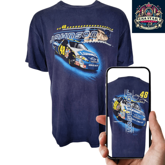 Jimmie Johnson T-Shirt XL by Chase Authentics - Black Cotton with #48 Lowe's Chevy Logo - USASTARFASHION