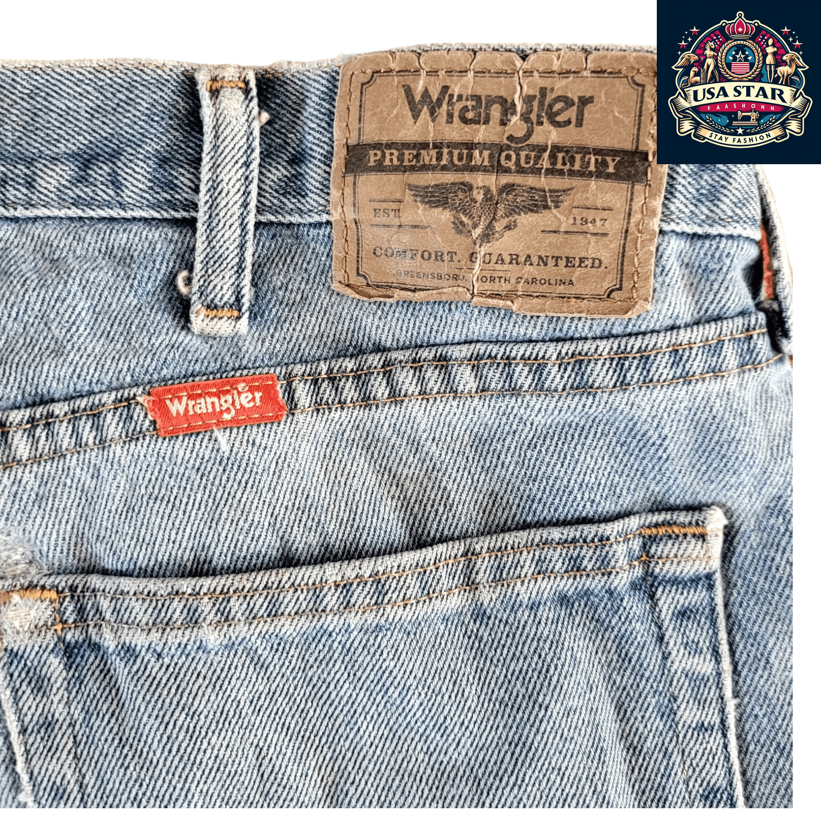 Wrangler Jorts, W38 , Light Blue Denim, Ideal for Workwear and Activities - USASTARFASHION