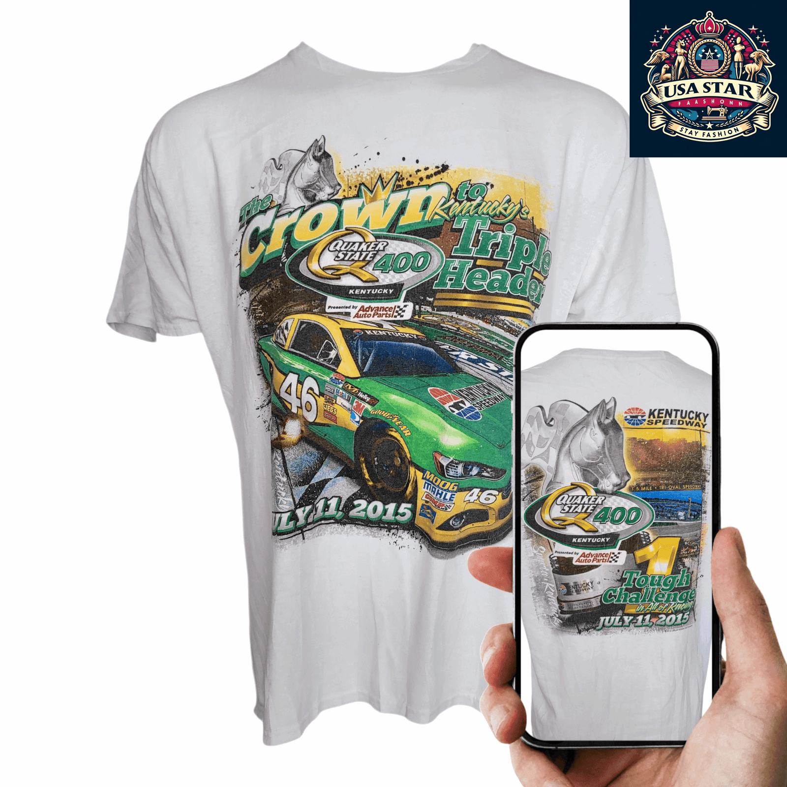 2015 NASCAR T-Shirt Quaker State 400 Kentucky Speedway XL #46 Advance Auto Parts 100% Cotton USASTARFASHION