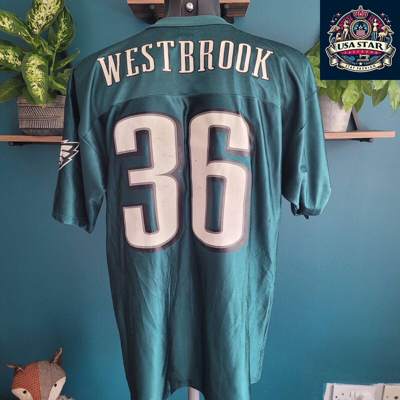 Philadelphia Eagles Shirt #36 Brian Westbrook for Adults, Large, Green, Breathable Fabric - USASTARFASHION