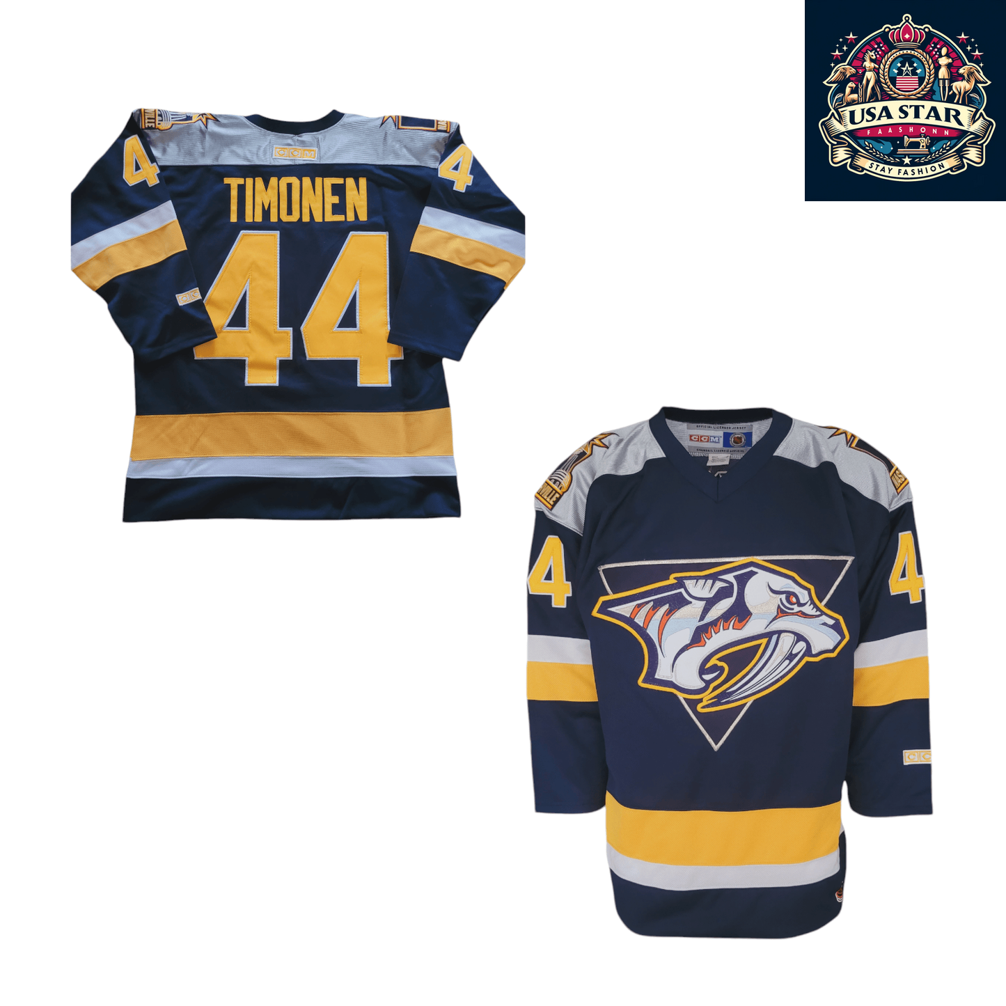 Vintage Kimmo Timonen #44 Nashville Predators CCM Jersey Adult M NHL Authentic - USASTARFASHION