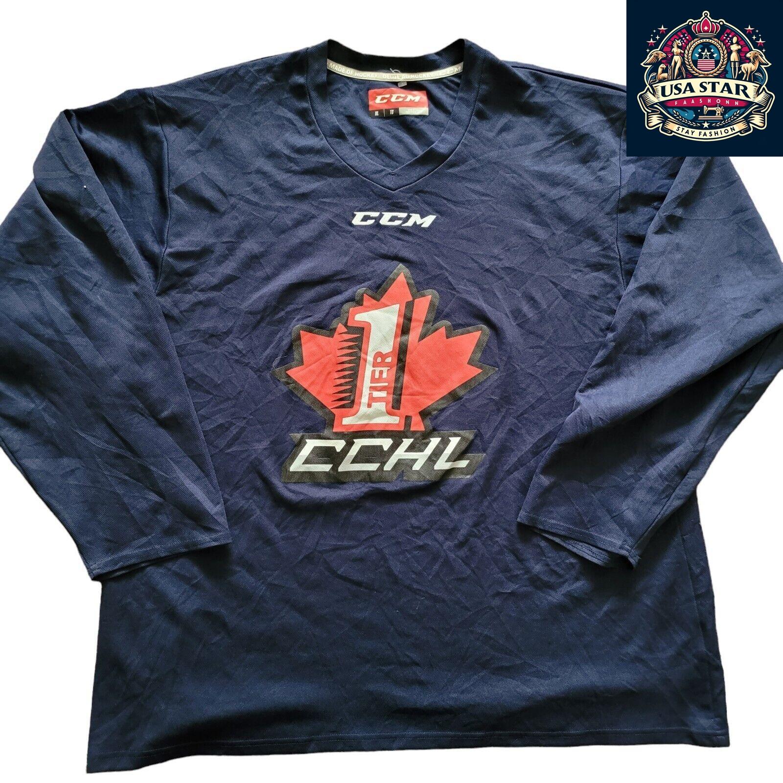 Adult CCM Hockey Jersey XL - Navy Blue with CCHL Emblem and Bold '13' Design for Players - USASTARFASHION