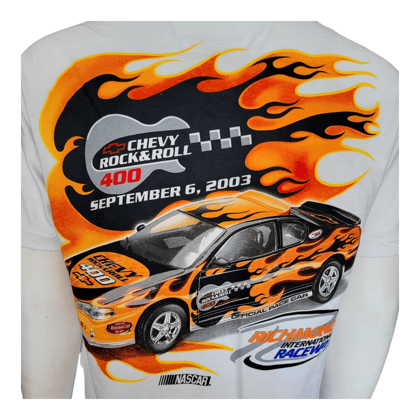 Chevy Rock & Roll 400 T-Shirt 2003 NASCAR ISC Motorsports Size Large Flames Grap