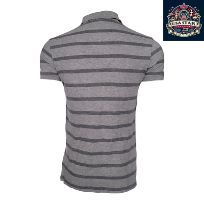 Ralph Lauren Polo Shirt Gray Striped, Men’s Custom Fit, Size S, Short Sleeve Cotton Quality - USASTARFASHION