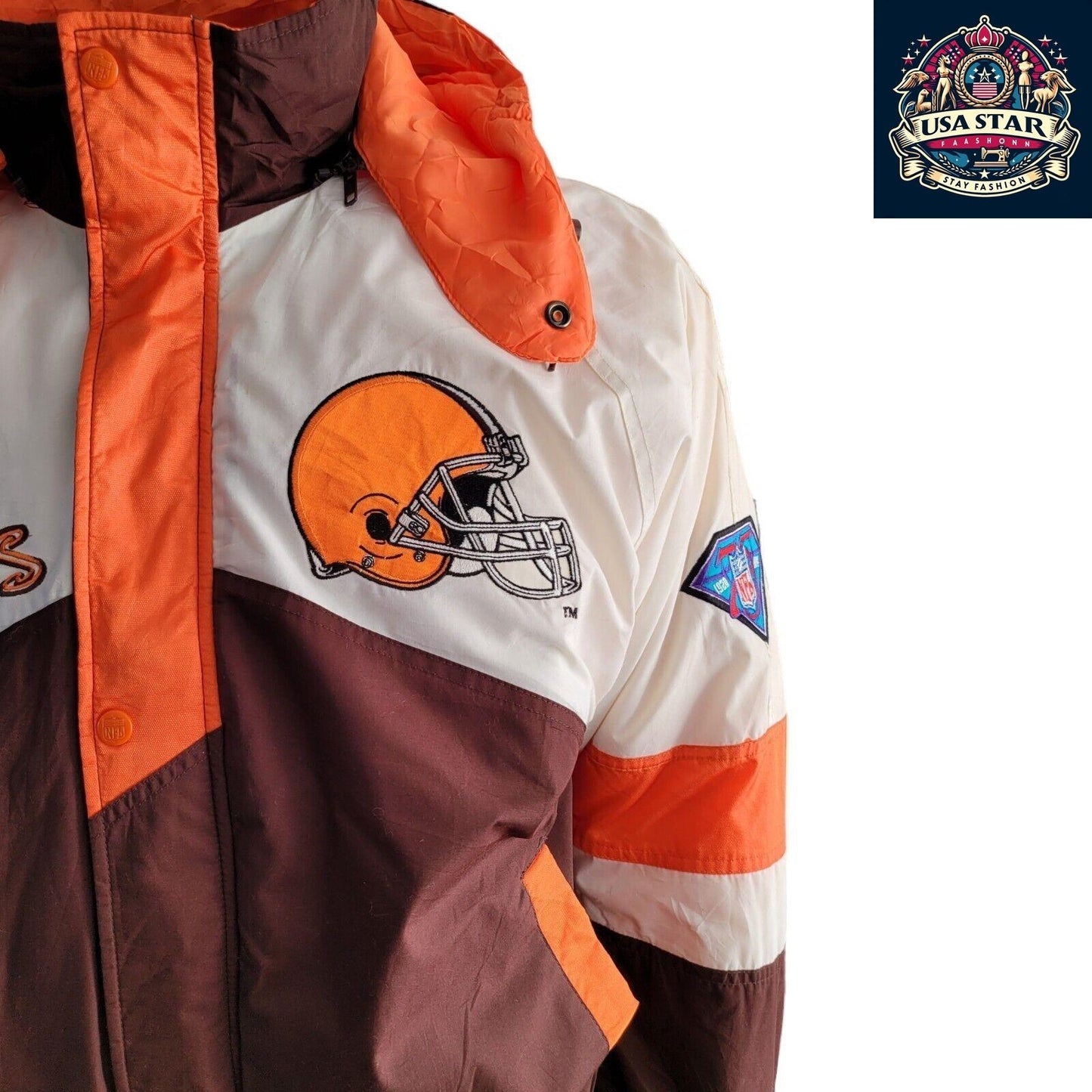 Cleveland Browns Jacket Pro Player 90s Vintage Style Men's Small-Medium with Hoodie and Embroidery - USASTARFASHION