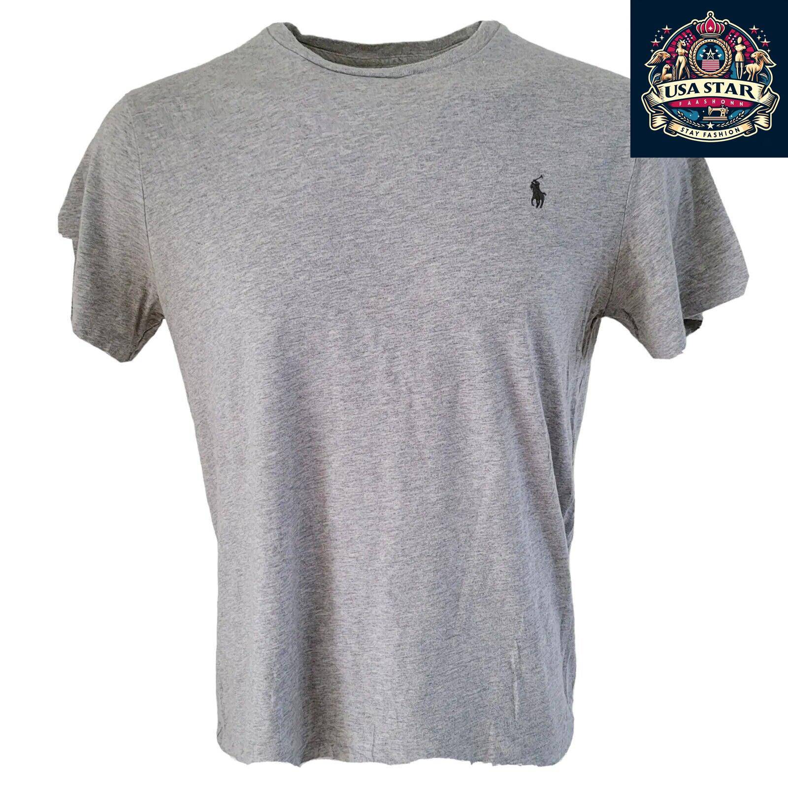 Grey Polo Ralph Lauren Shirt, Custom Slim Fit, Size L, High-Quality Cotton, Elegant Style USASTARFASHION