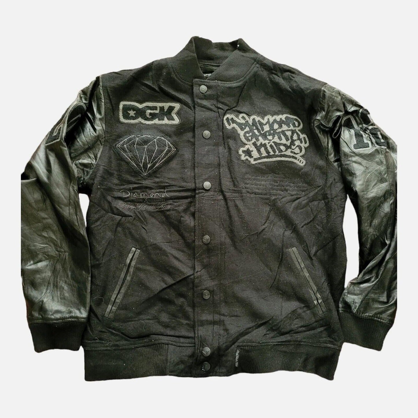 DGK Diamond X Supply Co Men's XL Leather/Wool Varsity Jacket-USASTARFASHION