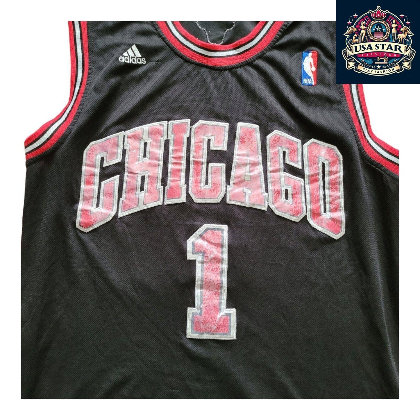 Adidas Chicago Bulls Jersey #1 Derrick Rose Vintage Large Nostalgic NBA Basketball Apparel - USASTARFASHION