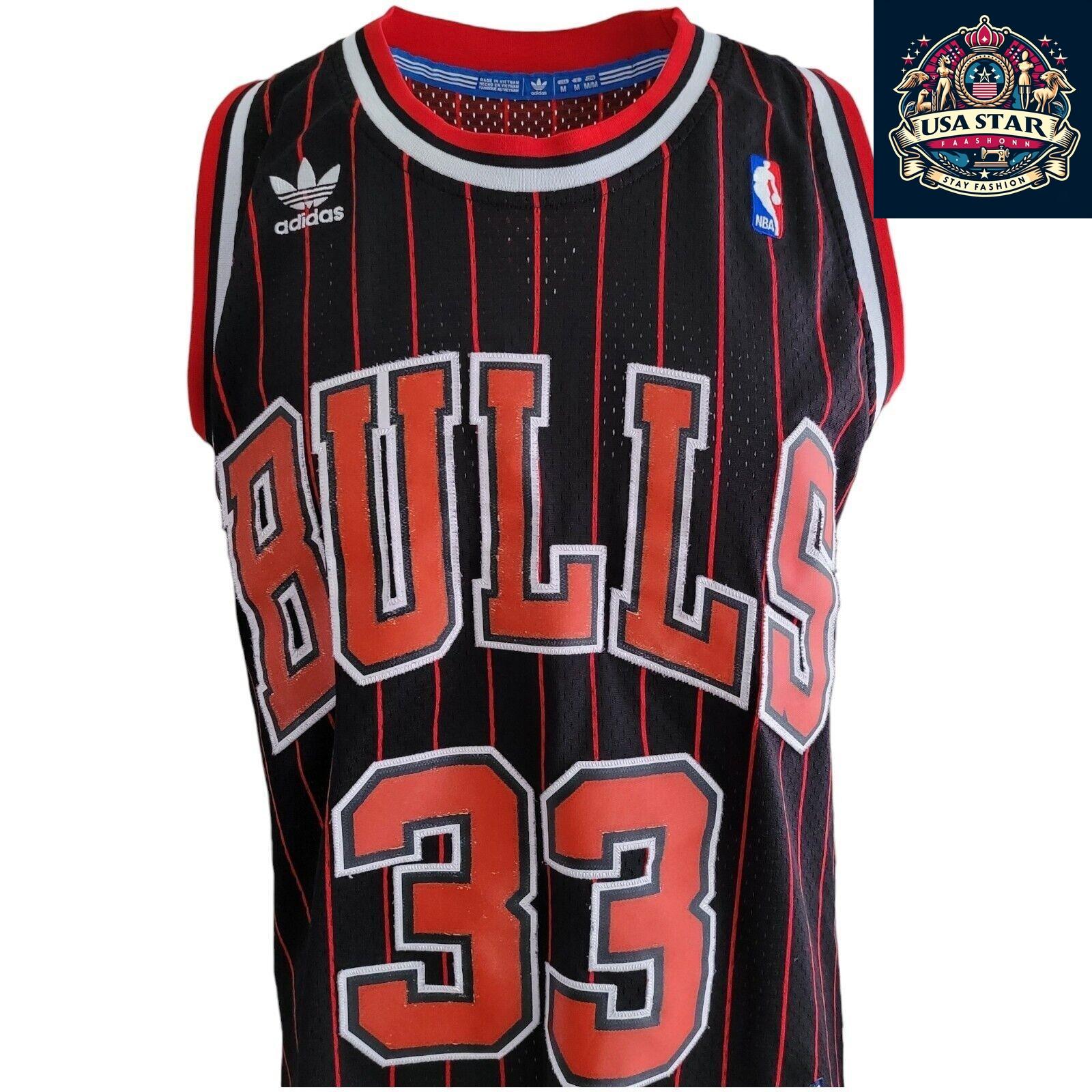 Scottie Pippen #33 Chicago Bulls Jersey - Black Red Pinstripe Vintage M - NBA Apparel - USASTARFASHION