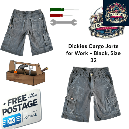 Dickies Cargo Jorts - Durable Black Work Shorts with Multiple Pockets, Size 32 for Men - USASTARFASHION